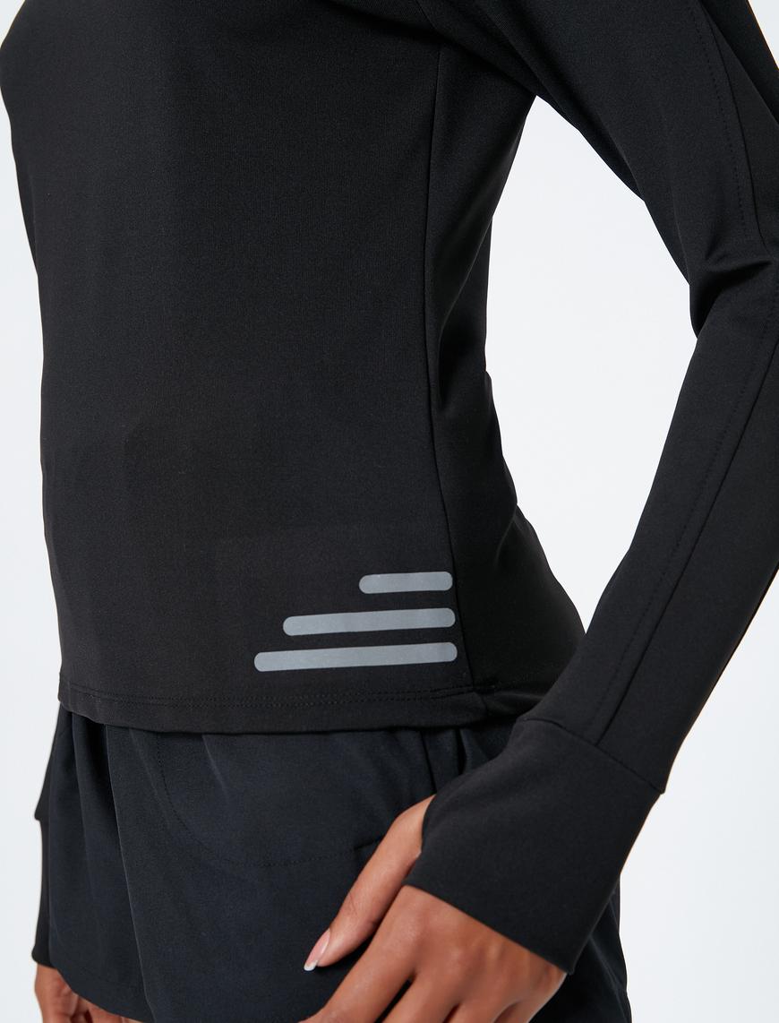   Spor Kapüşonlu Sweatshirt Reflektör Baskılı Bilek Detaylı