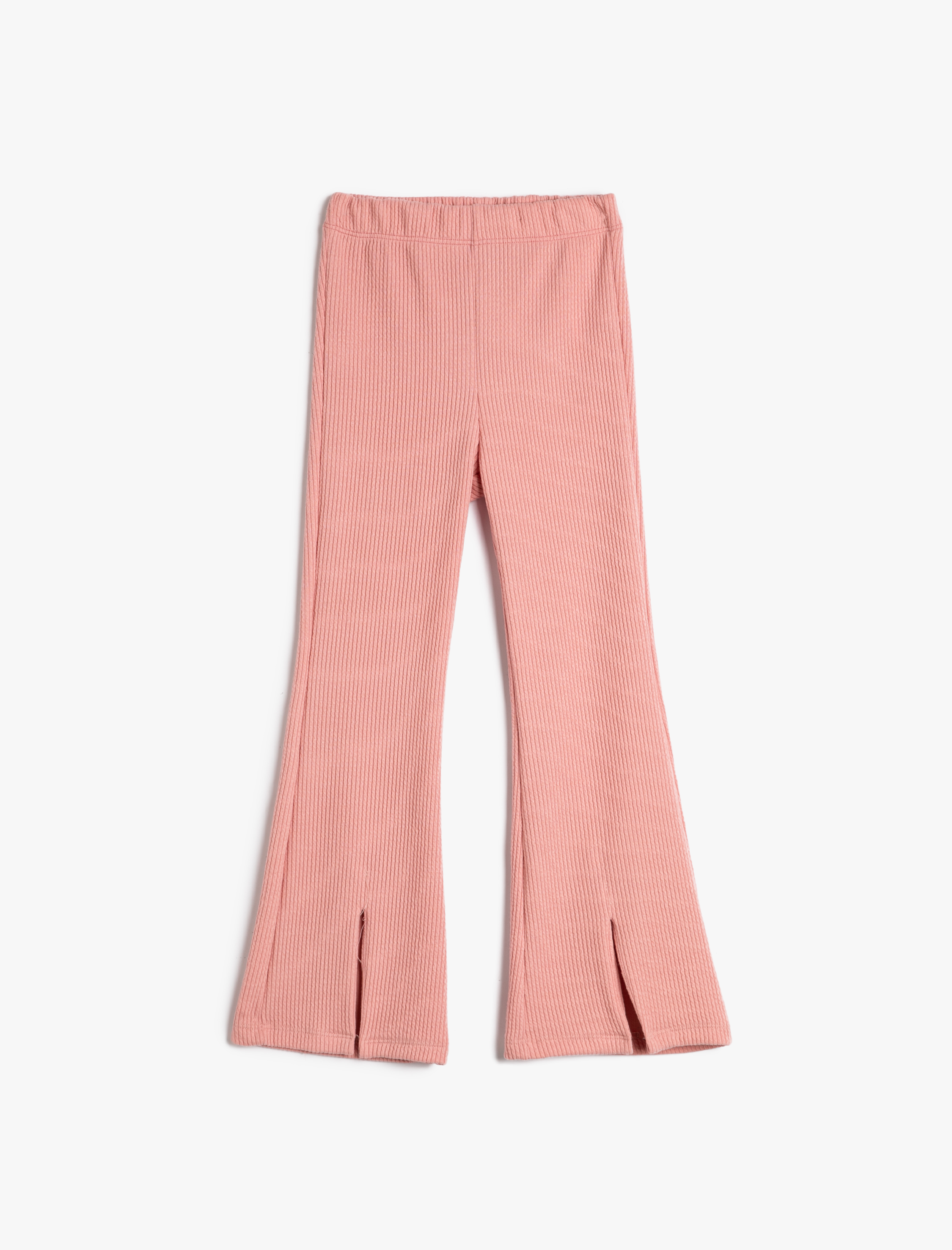  Kız Çocuk İspanyol Paça Pantolon Fitilli Yırtmaç Detaylı Beli Lastikli