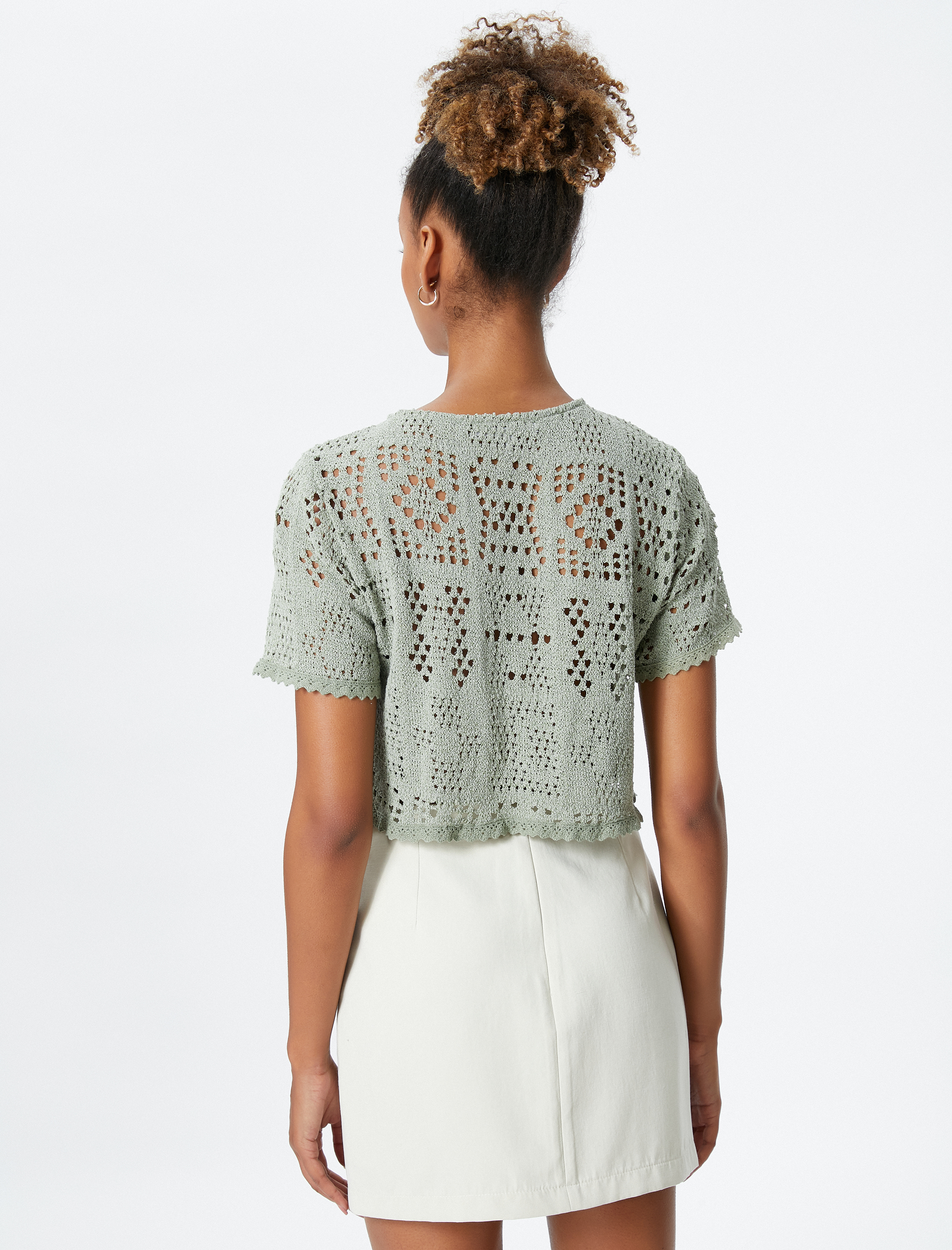   Ajurlu Tişört Bisiklet Yaka Kısa Kollu