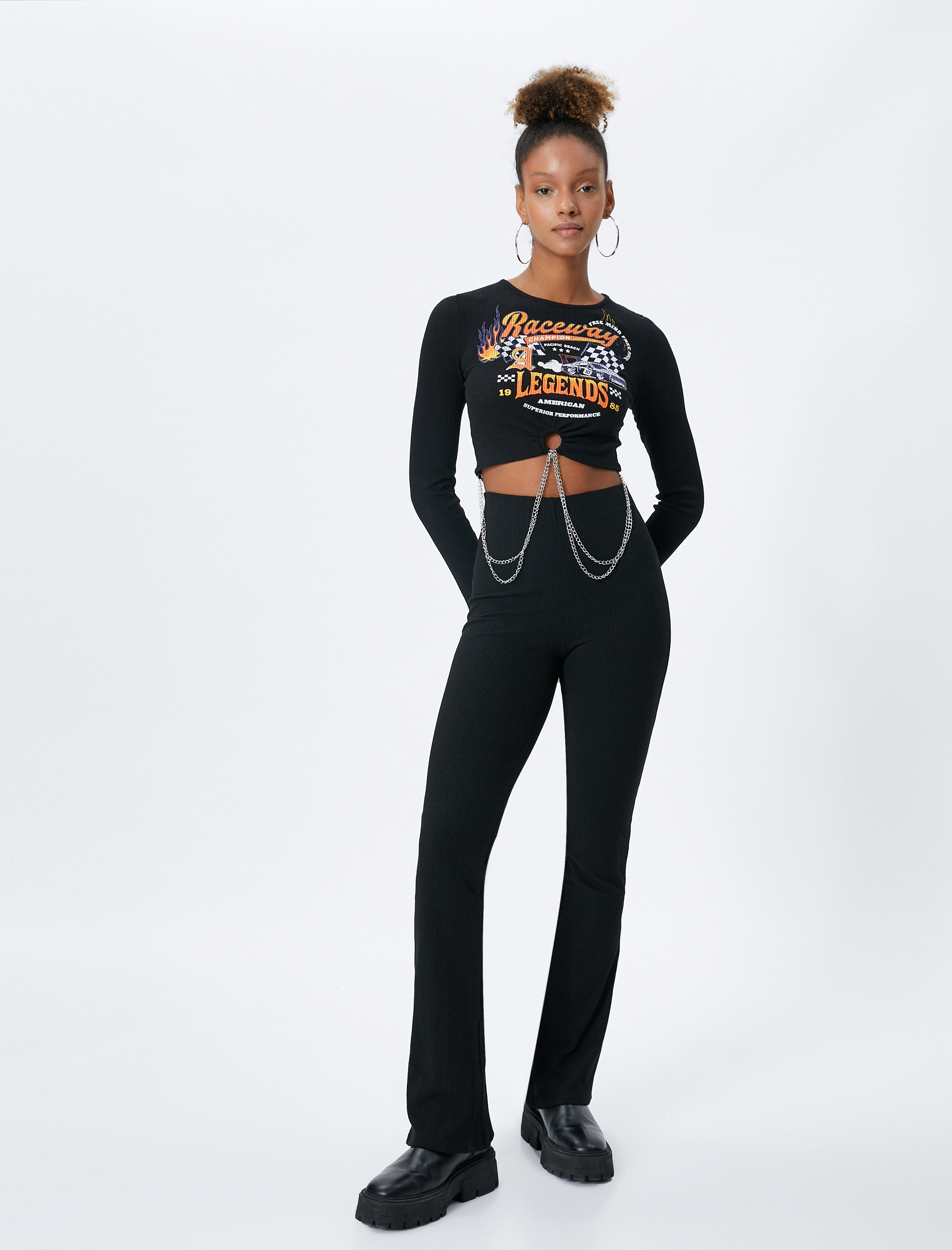   Tayt Pantolon İspanyol Paça Beli Lastikli