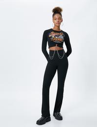 Tayt Pantolon İspanyol Paça Beli Lastikli