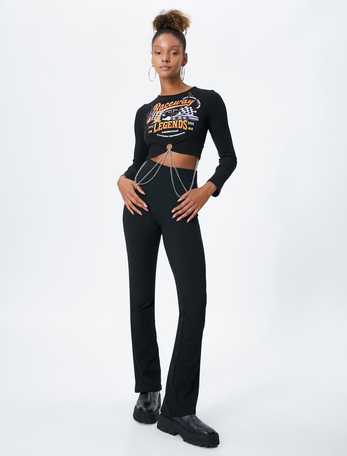  Tayt Pantolon İspanyol Paça Beli Lastikli