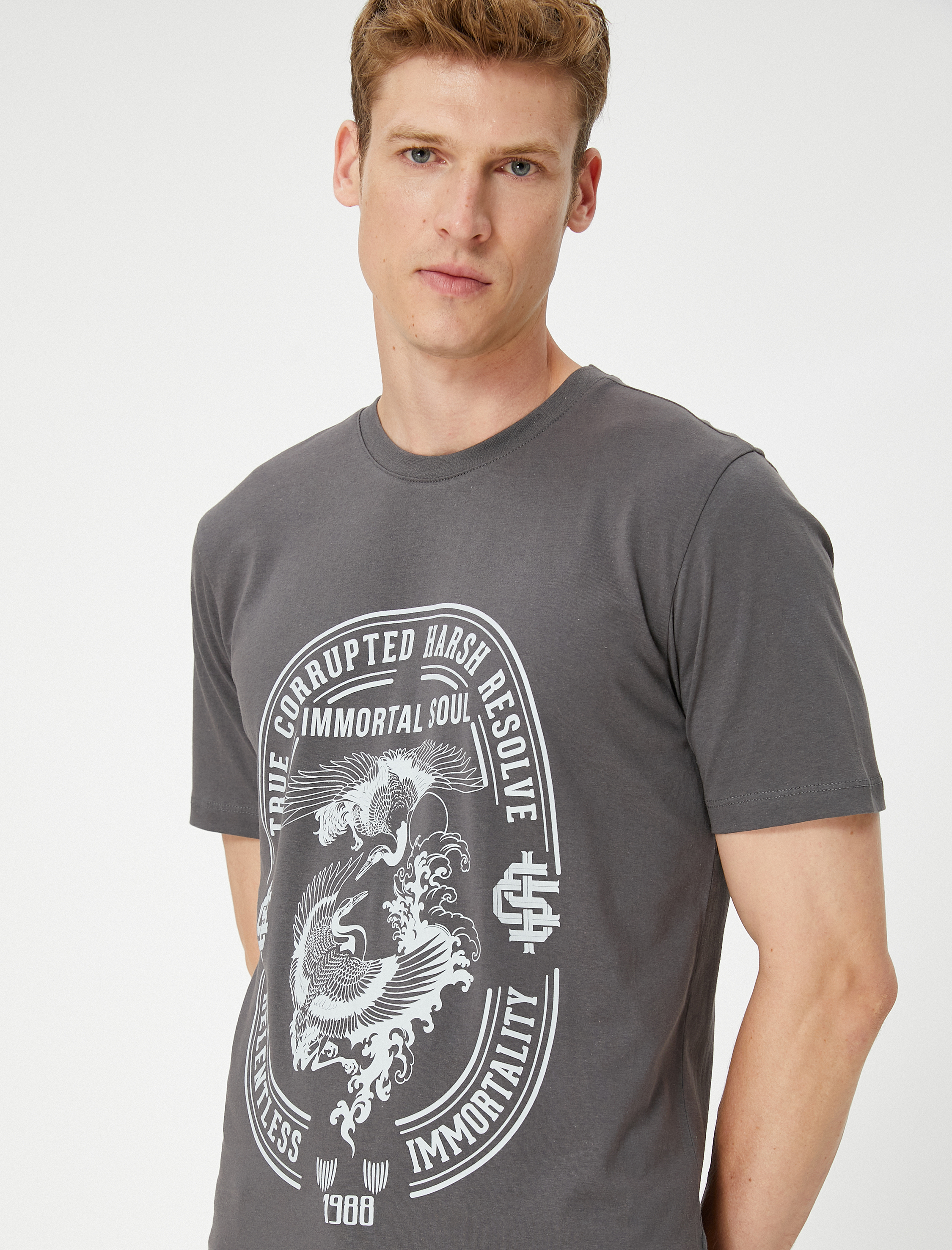   Kolej Tişört Baskılı Bisiklet Yaka Kısa Kollu Pamuklu