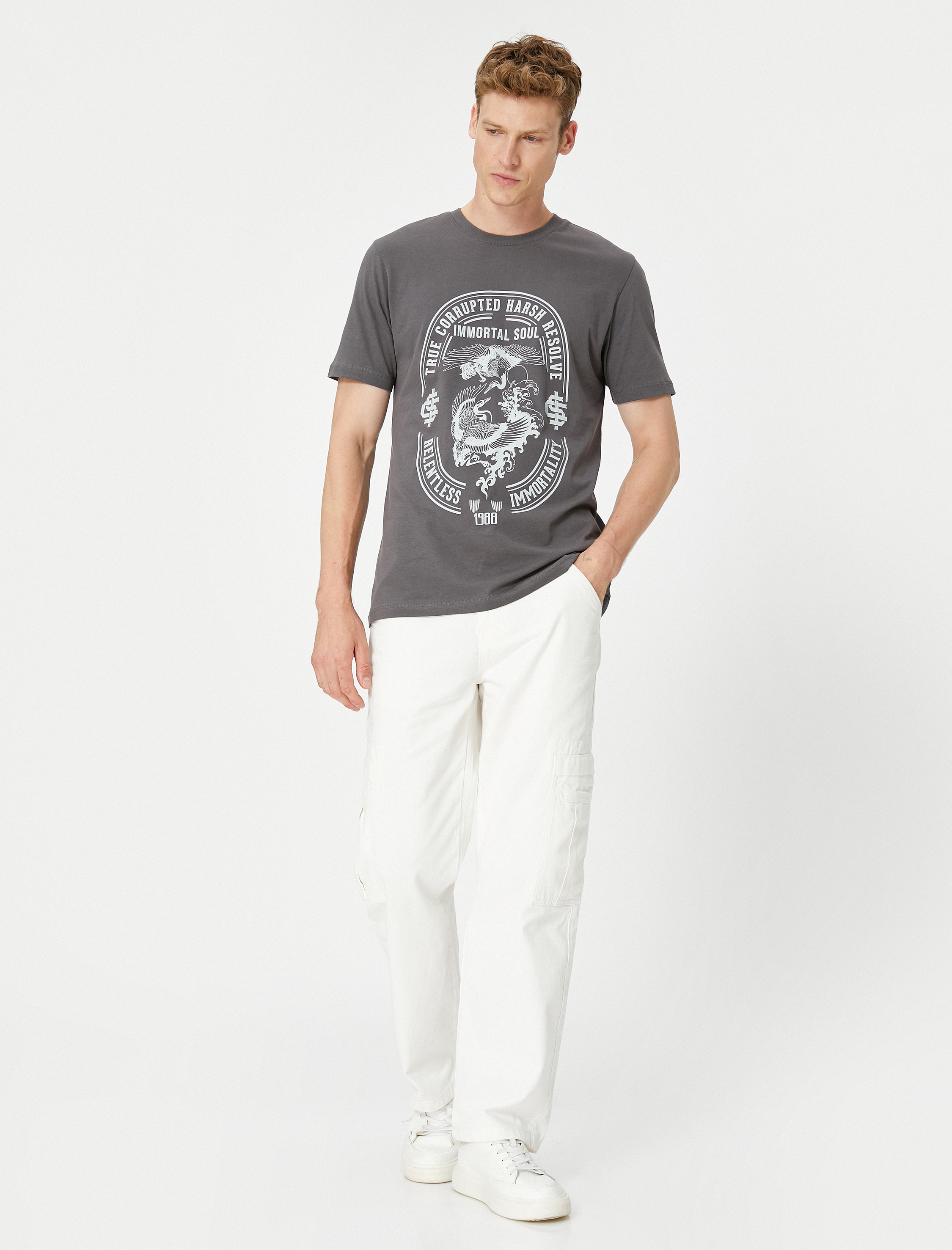   Kolej Tişört Baskılı Bisiklet Yaka Kısa Kollu Pamuklu