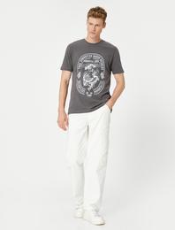 Kolej Tişört Baskılı Bisiklet Yaka Kısa Kollu Pamuklu