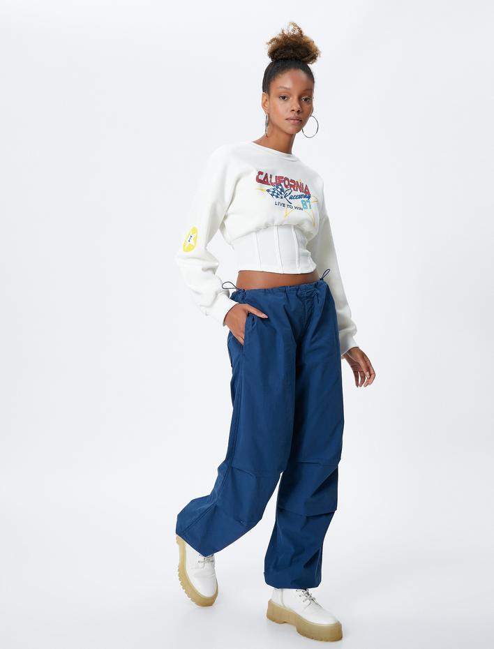  Paraşüt Pantolon Cep Detaylı Lastikli Stoperli Pamuklu