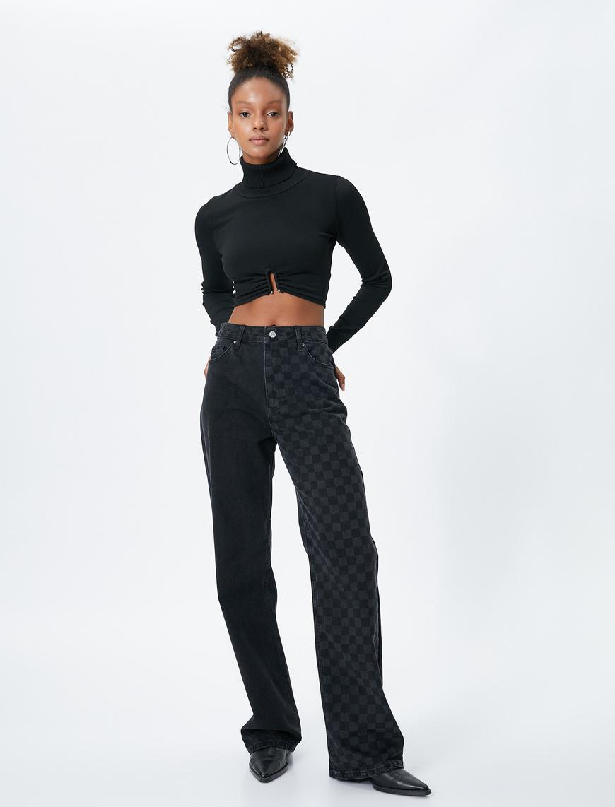   Düz Paça Kot Pantolon Renk Bloklu - Nora Jeans