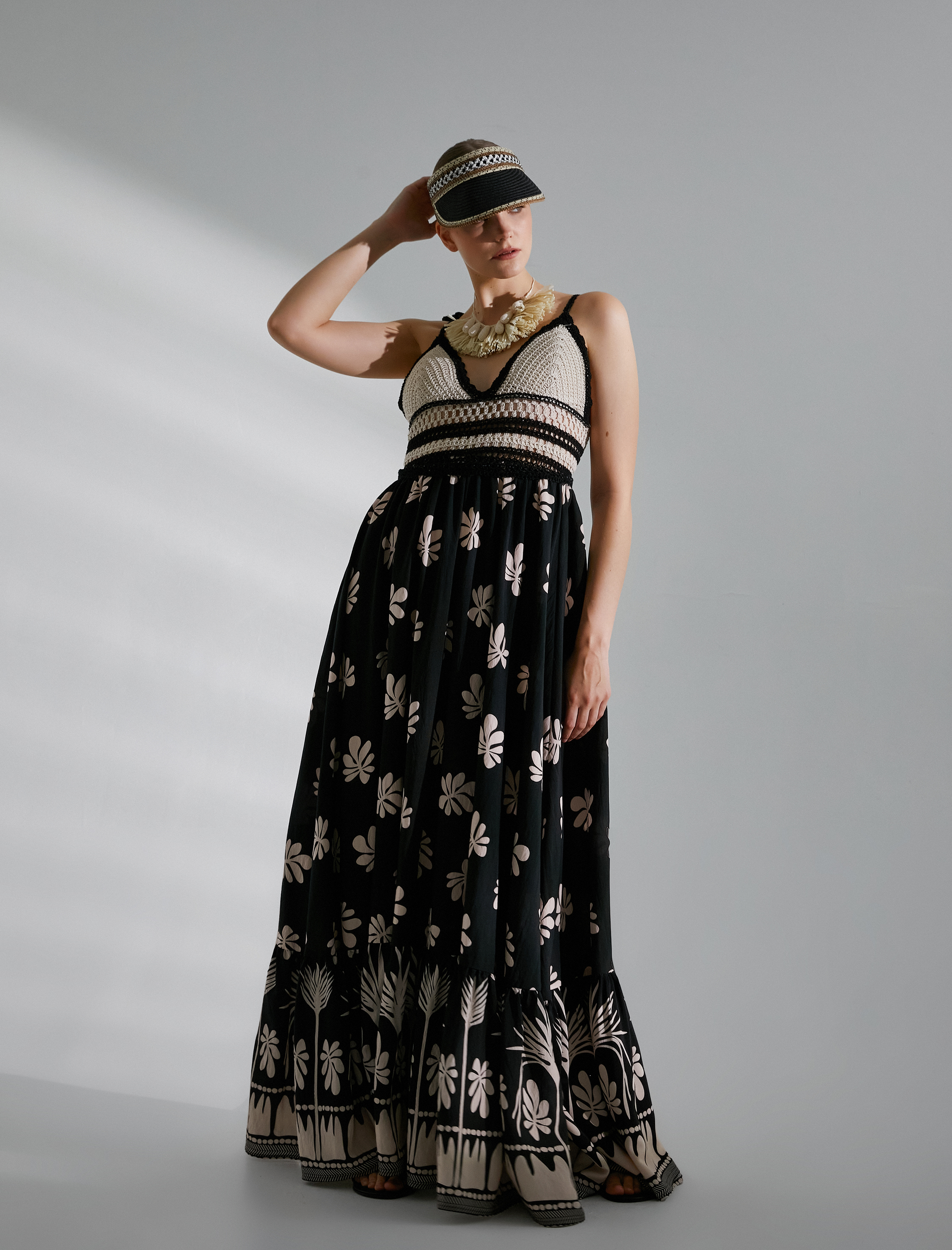   Melis Ağazat X Koton - Kroşe Detaylı Uzun Viskon Elbise Askılı