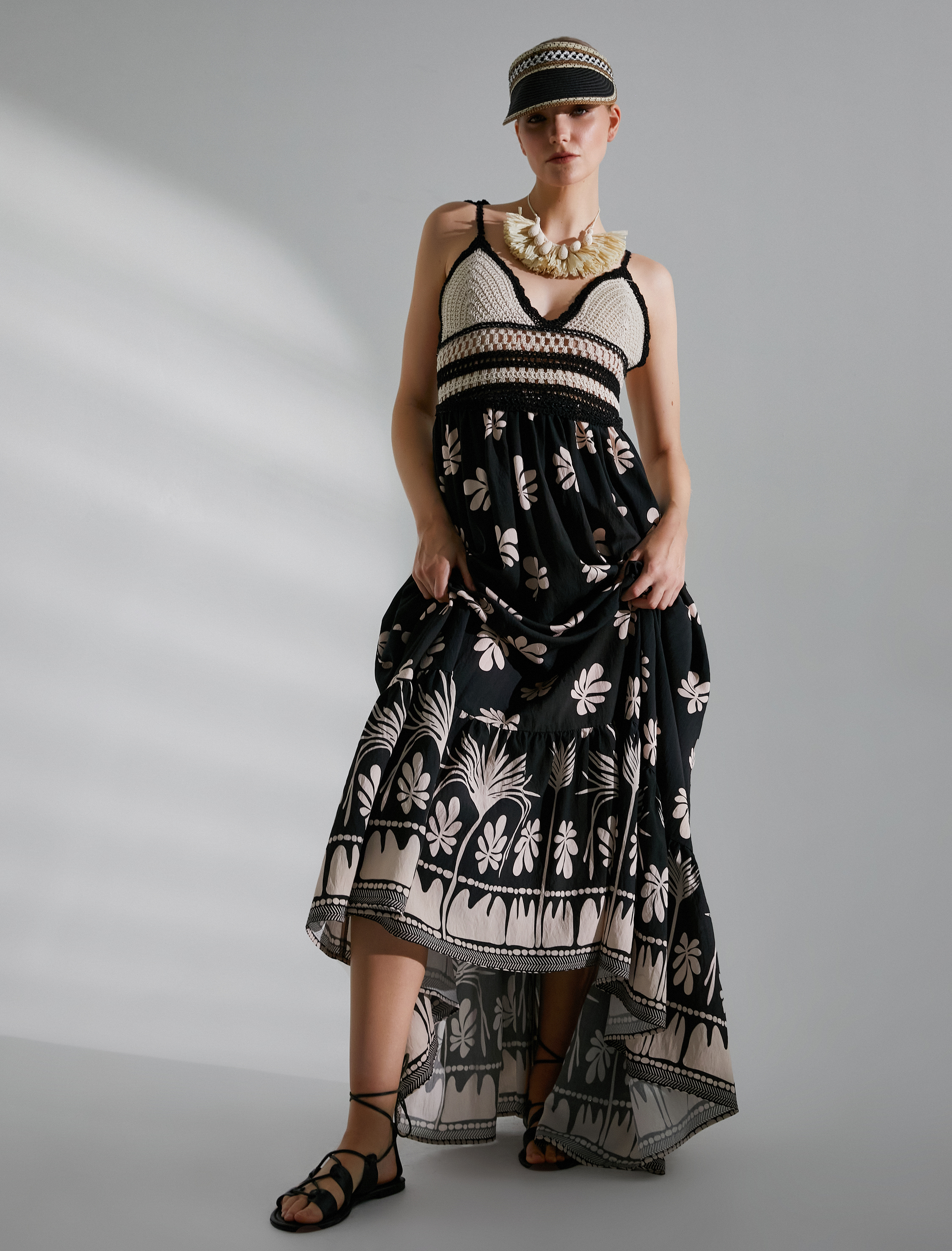   Melis Ağazat X Koton - Kroşe Detaylı Uzun Viskon Elbise Askılı