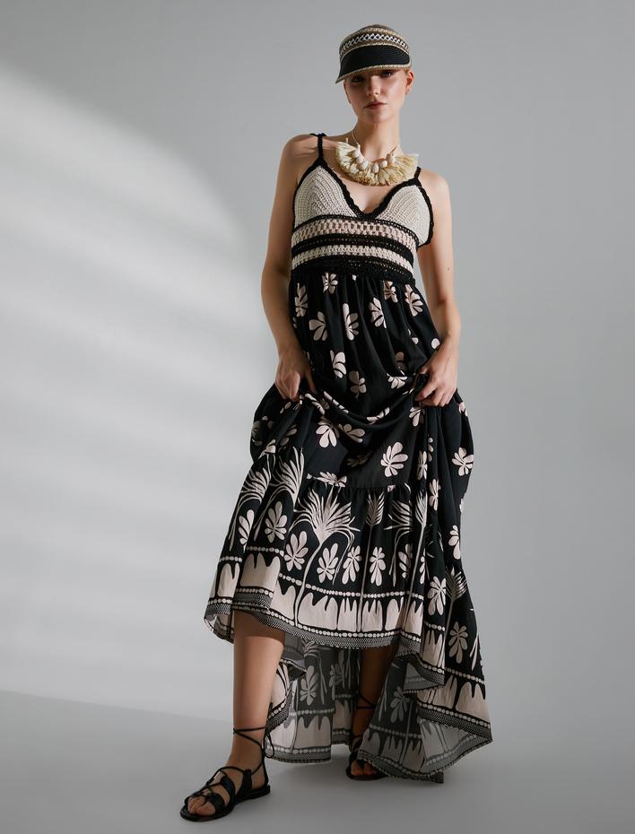  Melis Ağazat X Koton - Kroşe Detaylı Uzun Viskon Elbise Askılı