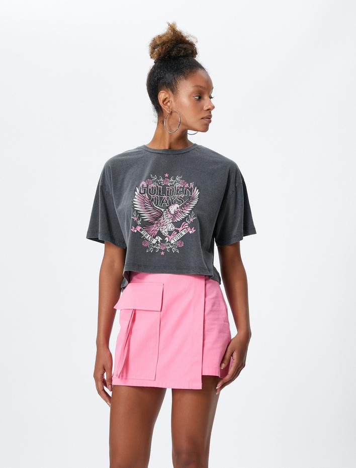  Slogan Baskılı Tişört Bisiklet Yaka Kısa Kollu Pamuklu