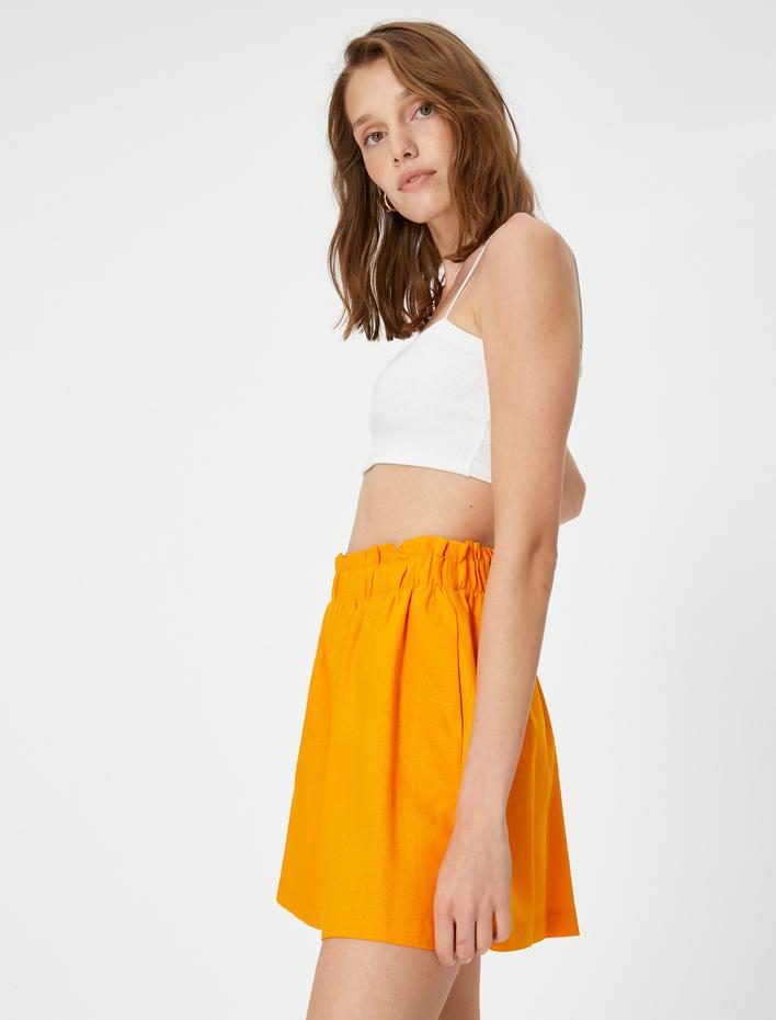  Beli Lastikli Şort Viskon Keten Karışımlı