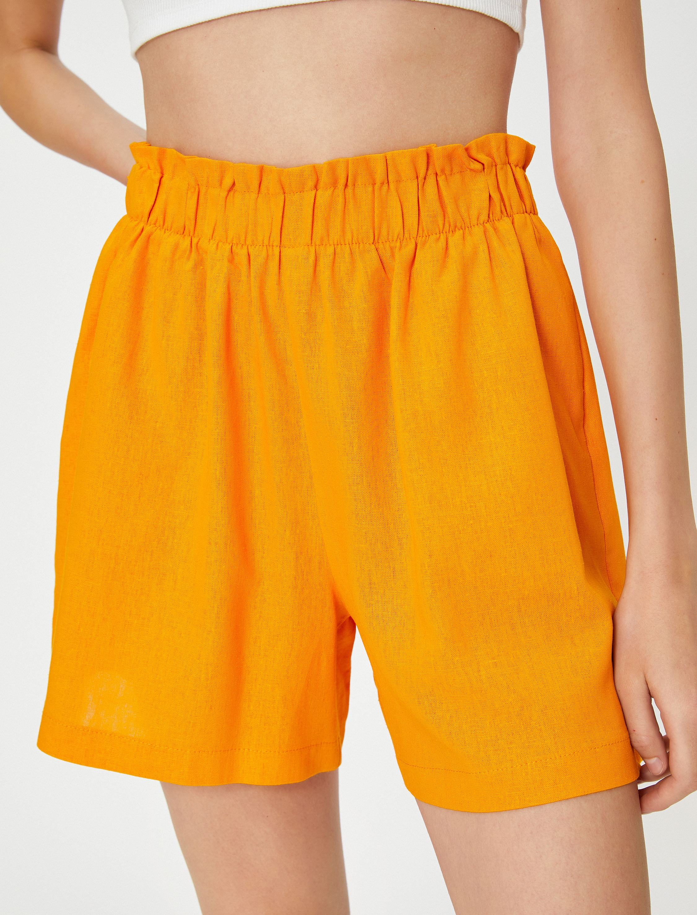   Beli Lastikli Şort Viskon Keten Karışımlı