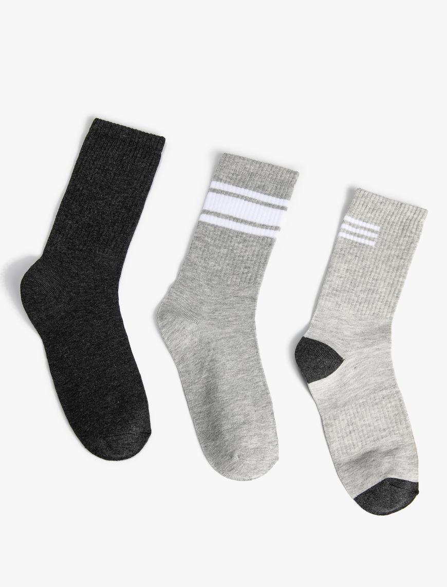  Erkek Çizgili 3'lü Soket Çorap Seti Çok Renkli
