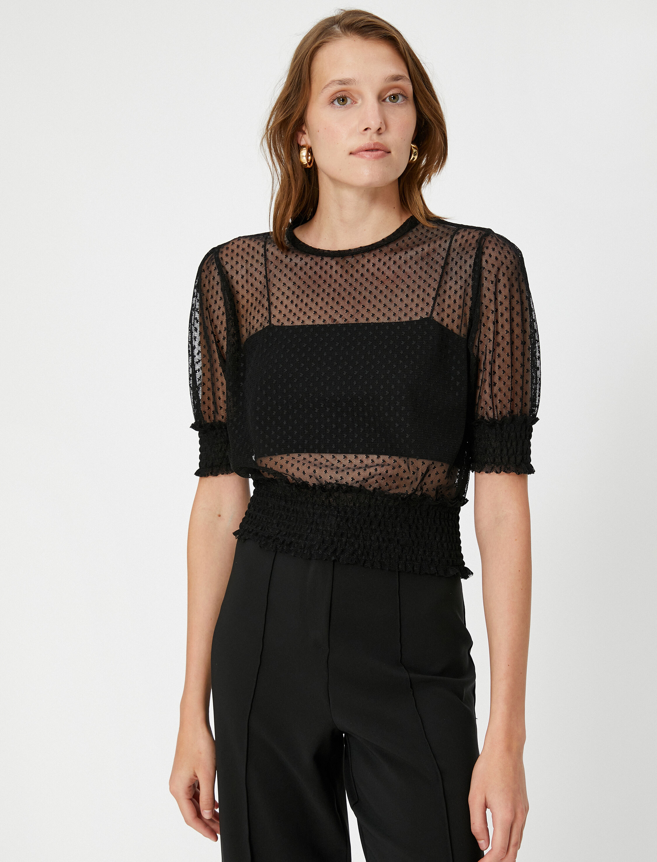   Dantelli Bluz Balon Kollu Beli Gipe Detaylı