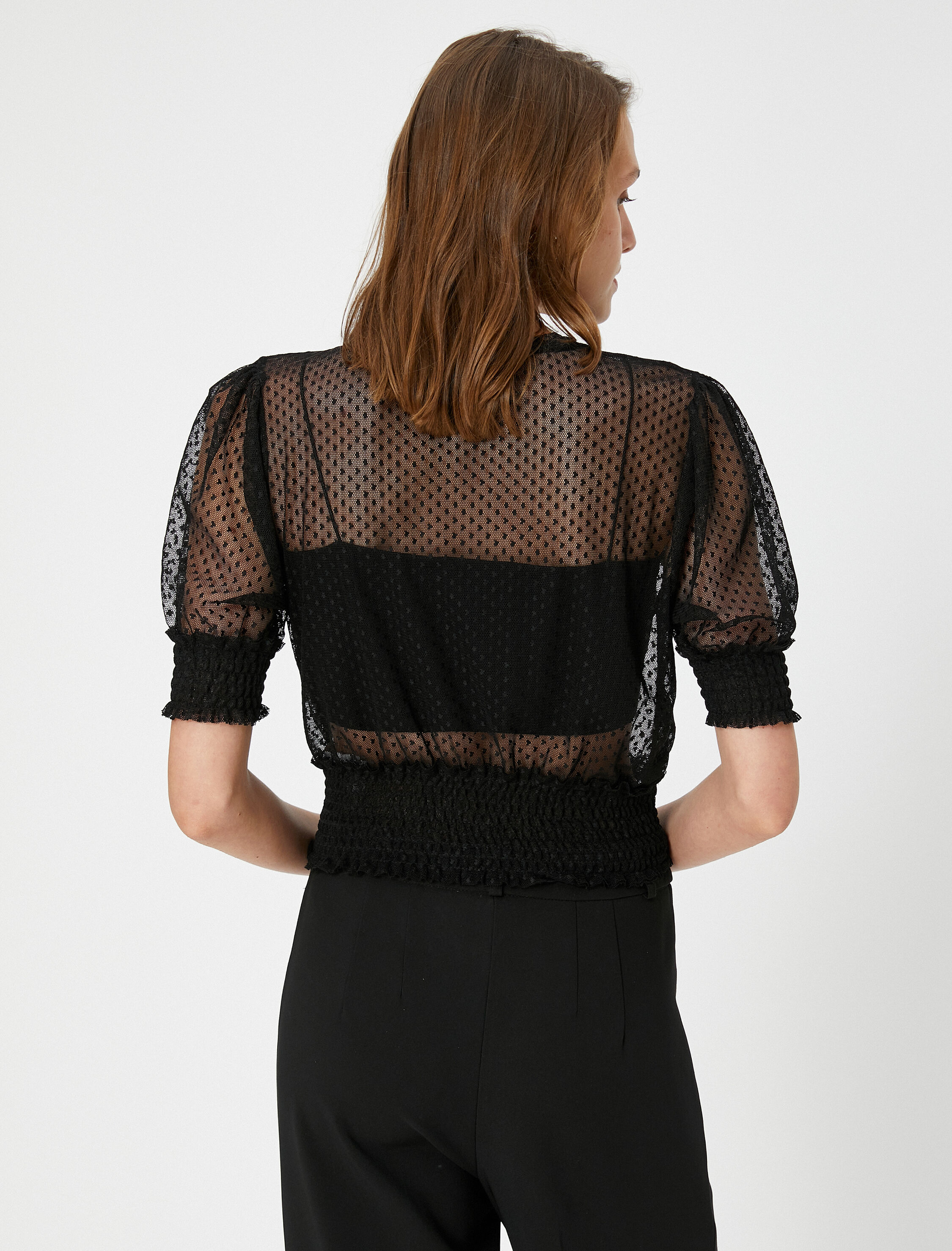   Dantelli Bluz Balon Kollu Beli Gipe Detaylı