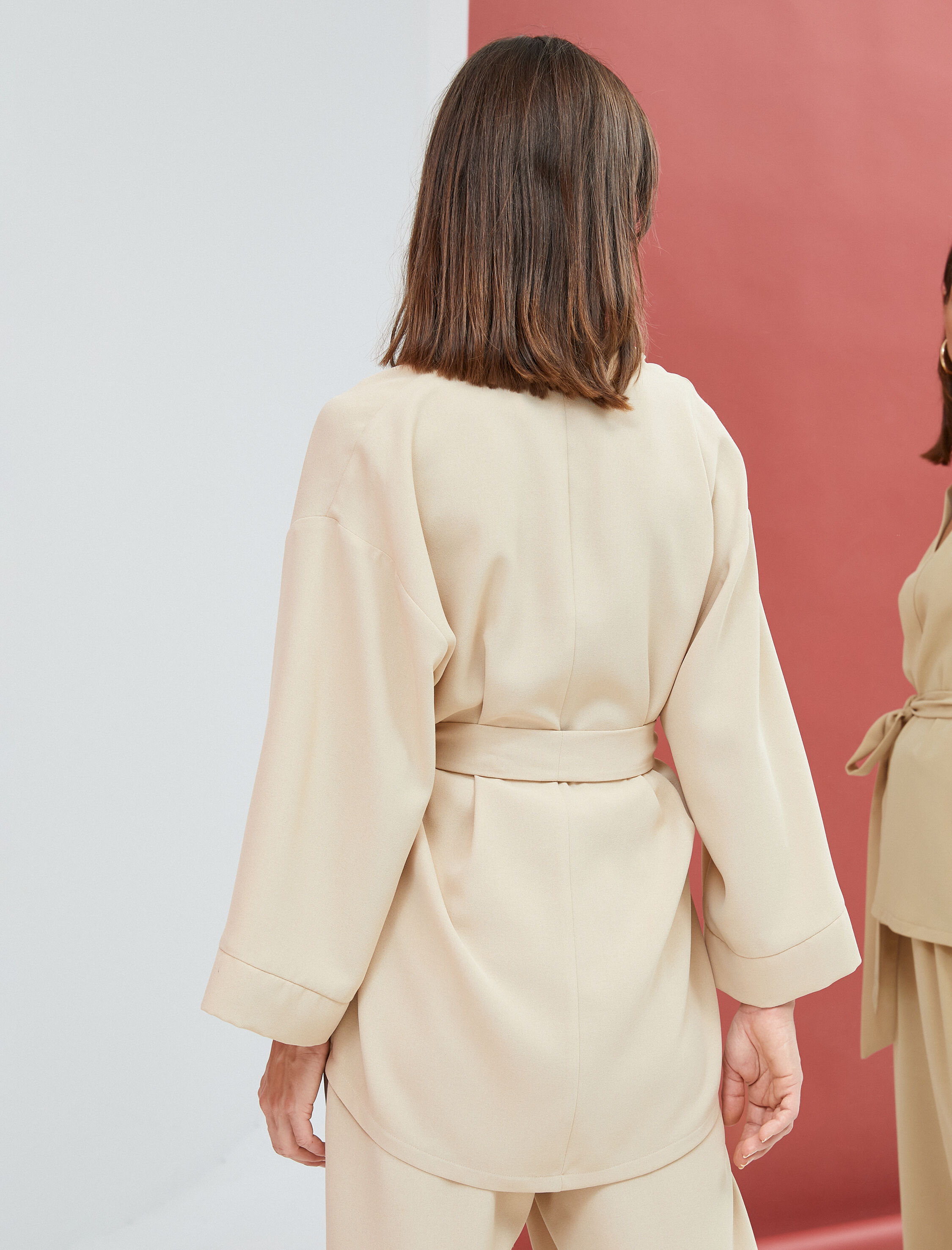   Klasik Kesim Kimono Beli Kuşaklı Kruvaze