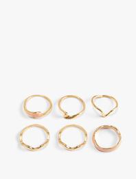 Yüzük Seti 6'lı Metal İnce Dokulu