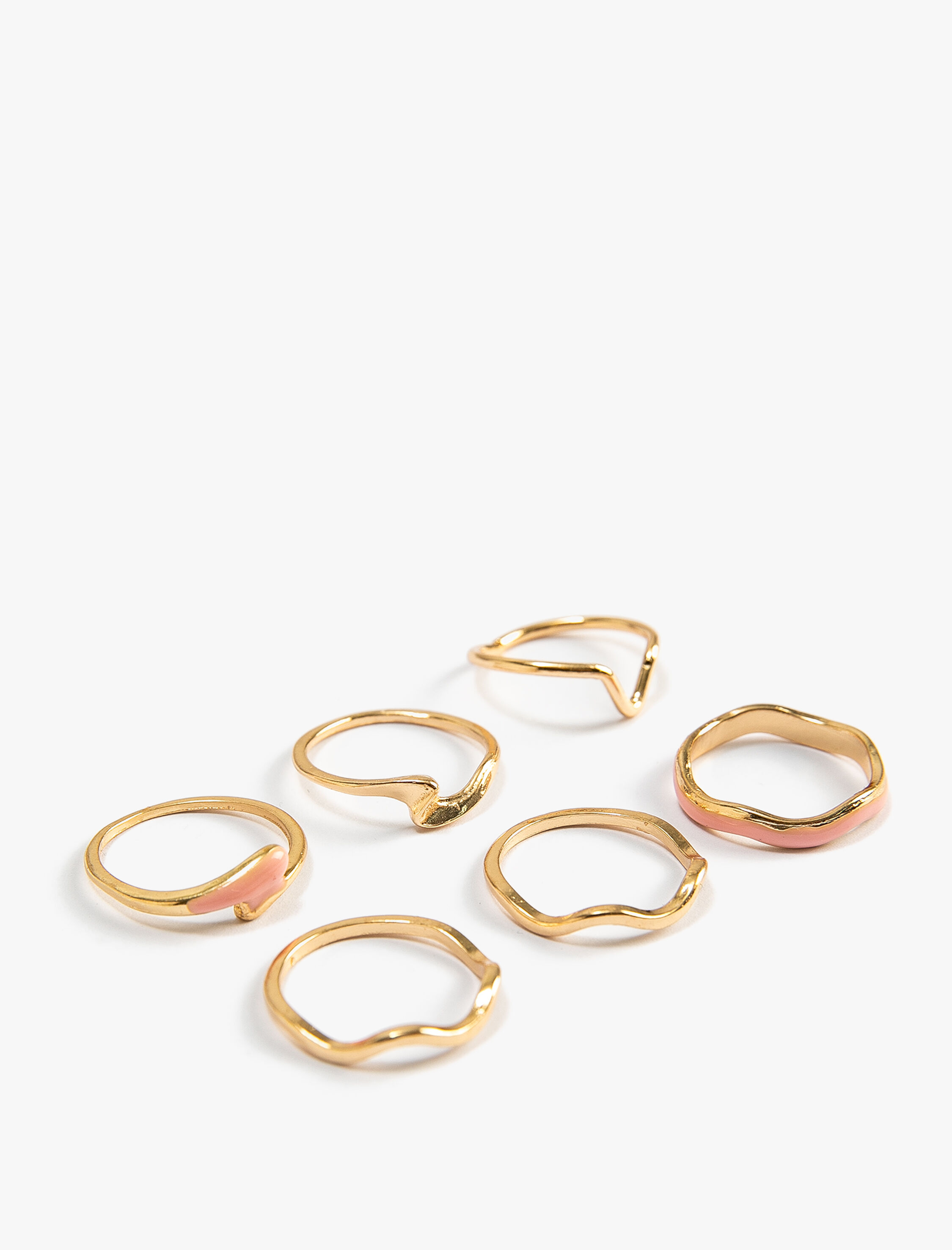  Kadın Yüzük Seti 6'lı Metal İnce Dokulu