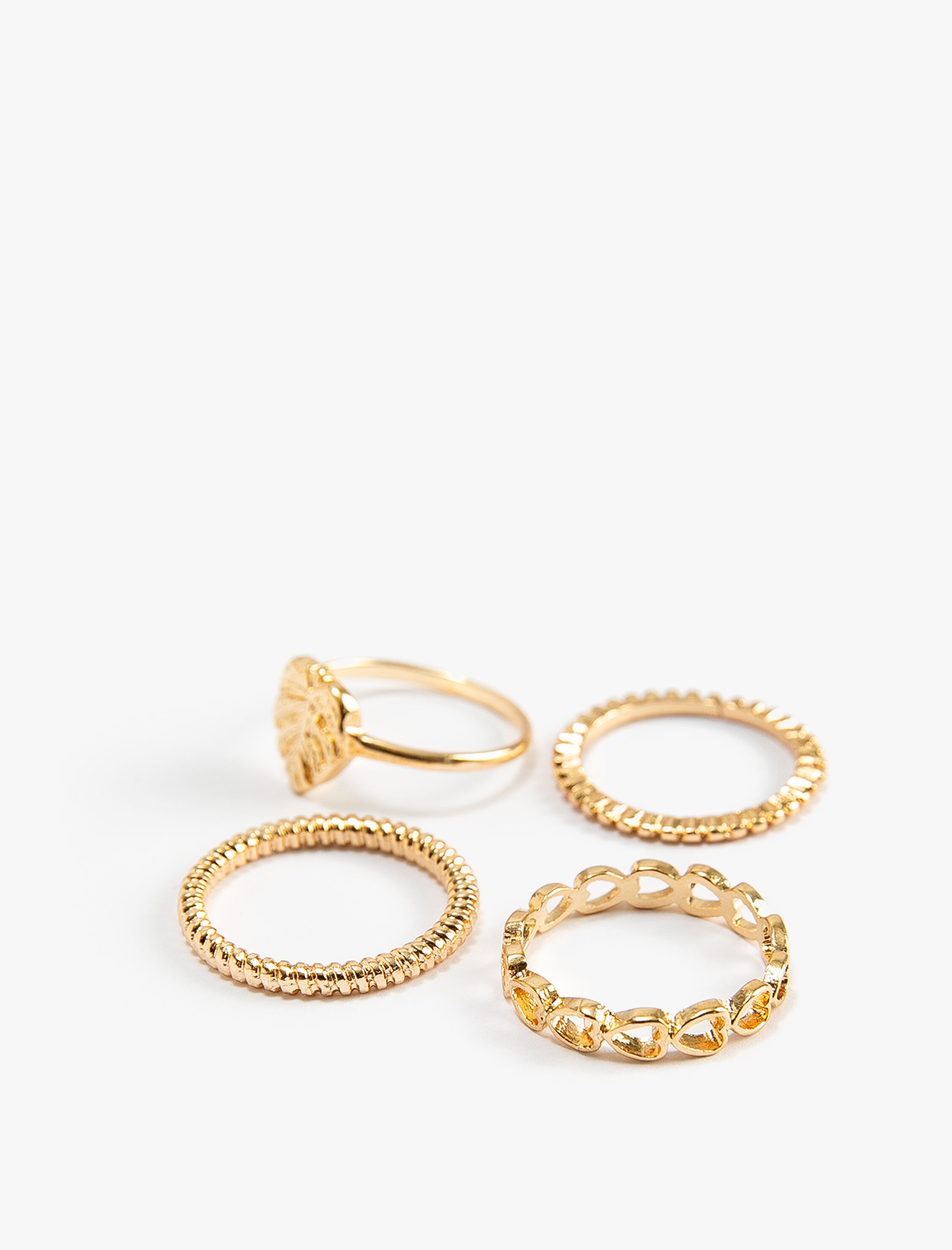  Kadın Yüzük Seti 4'lü Metal İnce Dokulu