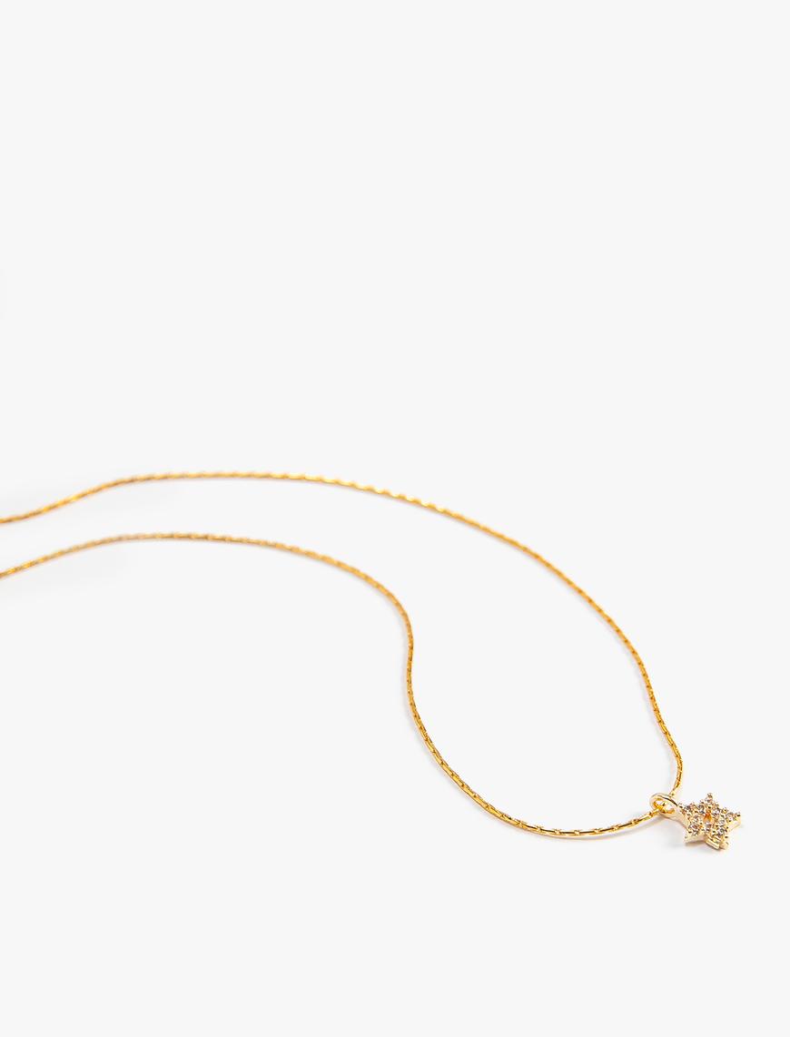 Kadın Zincir Kolye Minimal Taşlı Yıldız Charm Detaylı