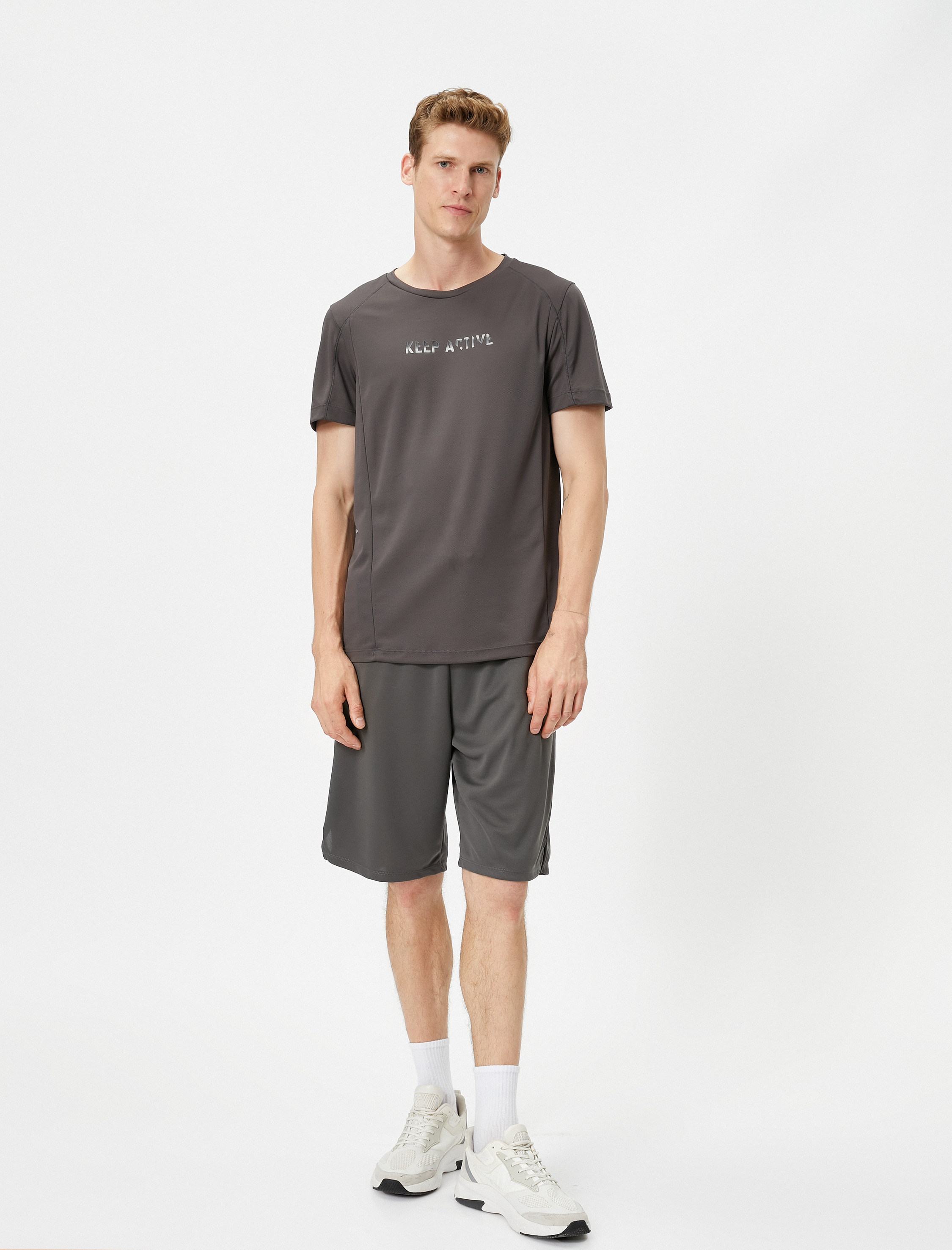   Spor Tişört Slogan Baskılı Dikiş Detaylı Bisiklet Yaka