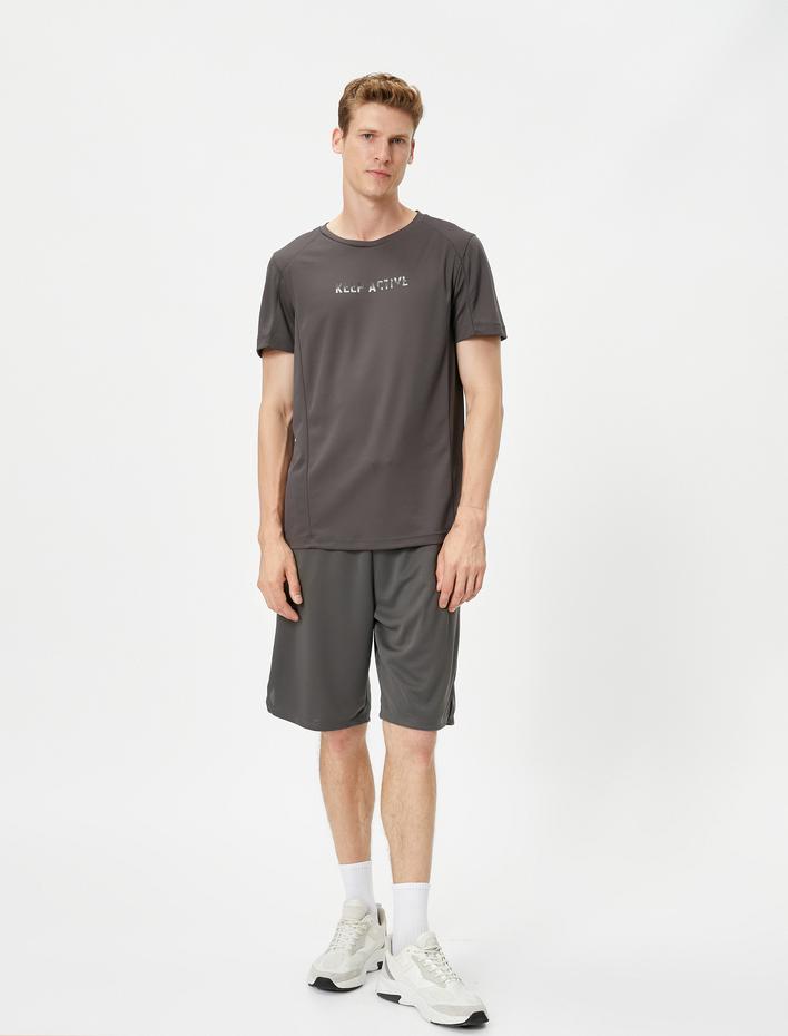  Spor Tişört Slogan Baskılı Dikiş Detaylı Bisiklet Yaka