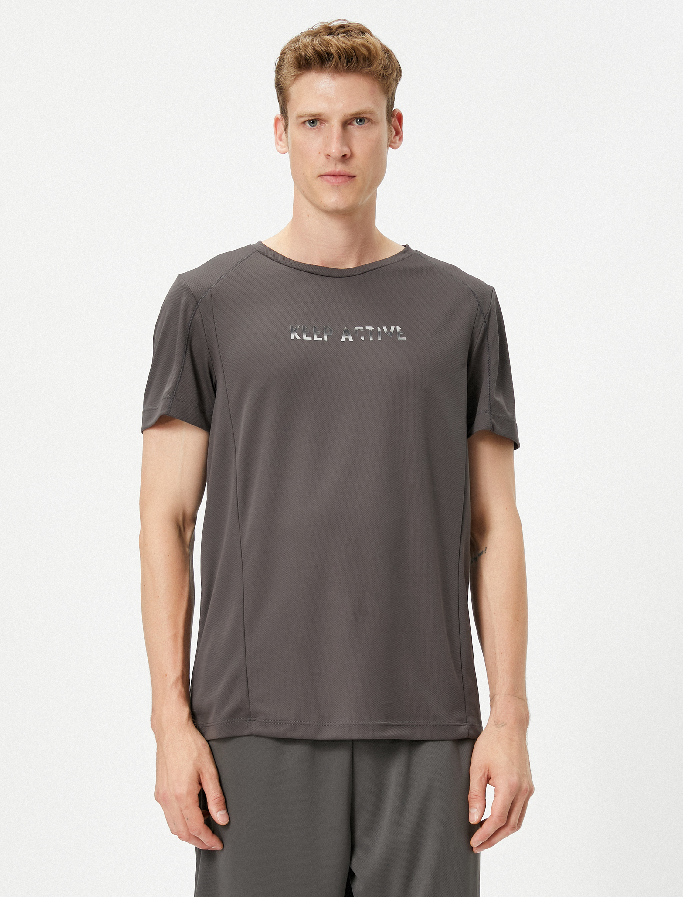   Spor Tişört Slogan Baskılı Dikiş Detaylı Bisiklet Yaka