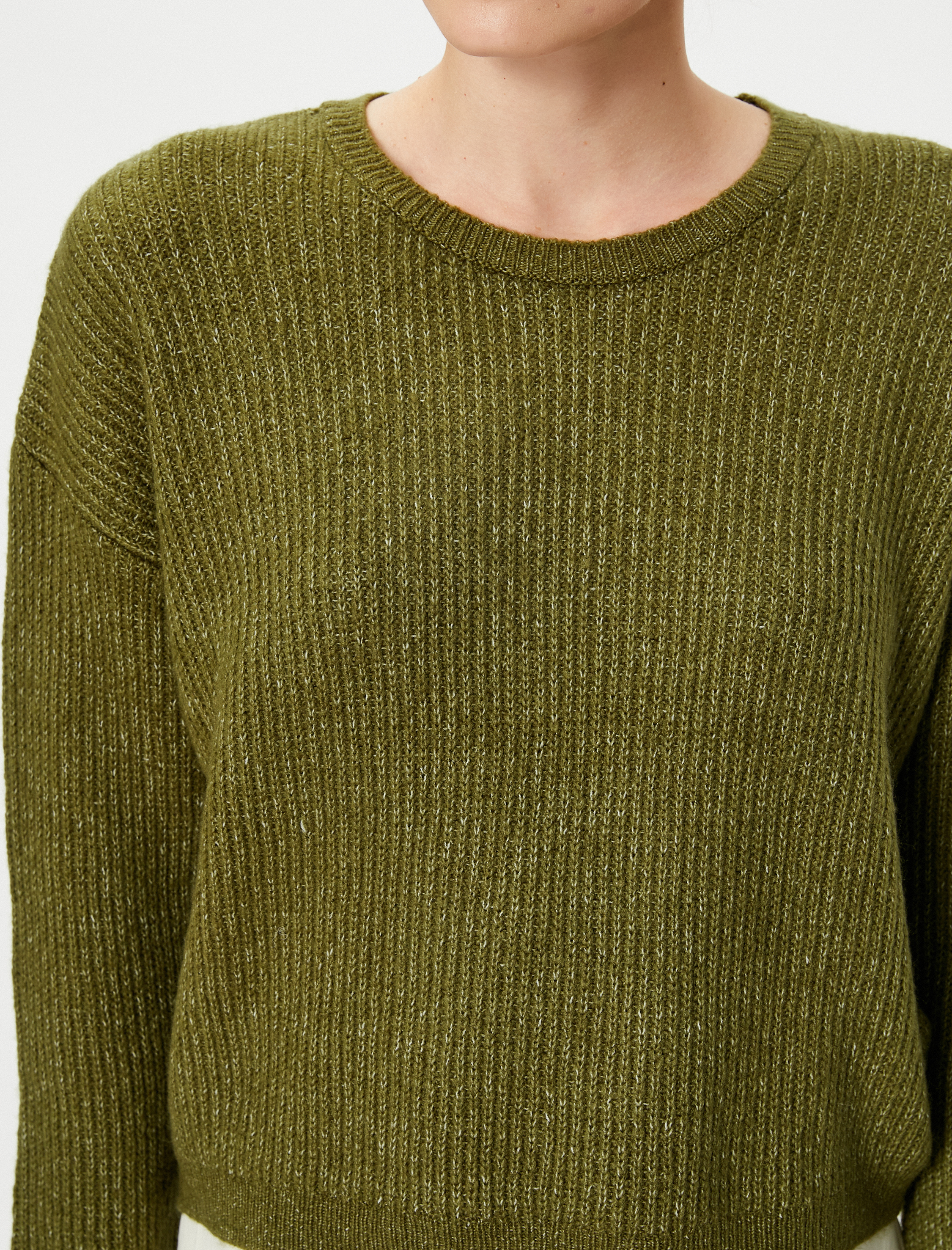   Basic Kazak Örgü Bisiklet Yaka Düşük Omuzlu Fitilli