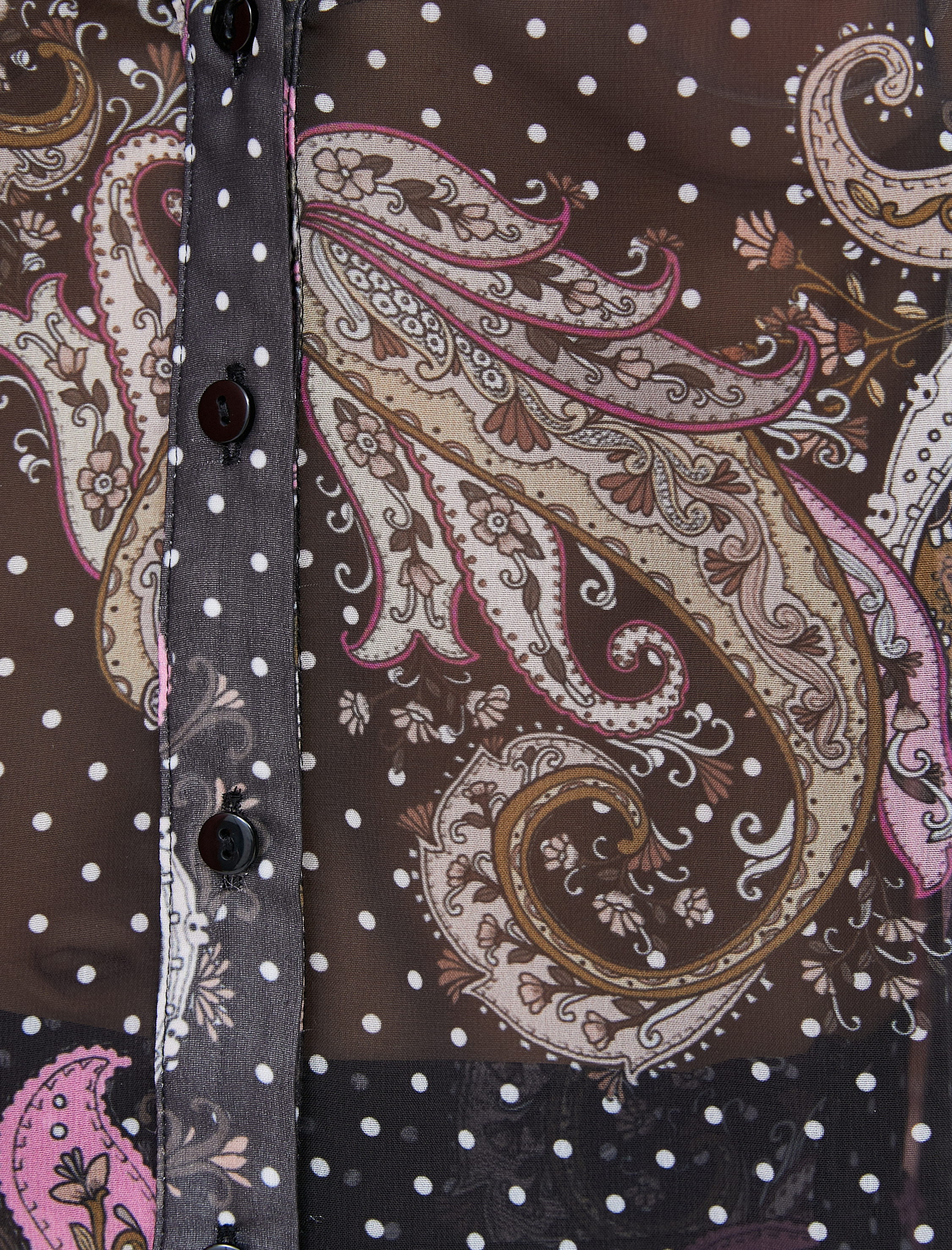   Şifon Gömlek Balon Kollu Etnik Desenli Düğmeli