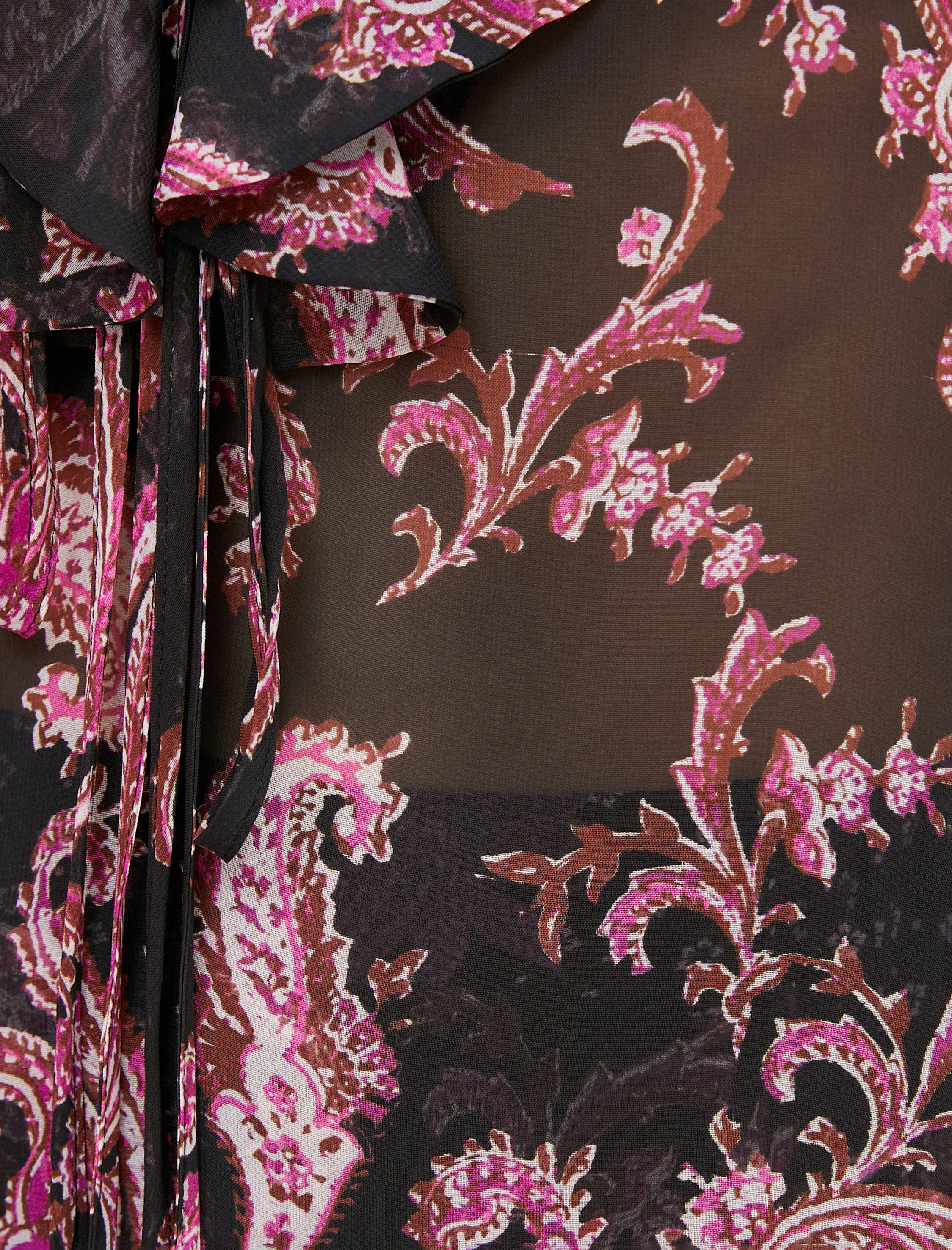   Şifon Bluz Fırfırlı Transparan Bağlama Detaylı Uzun Kollu