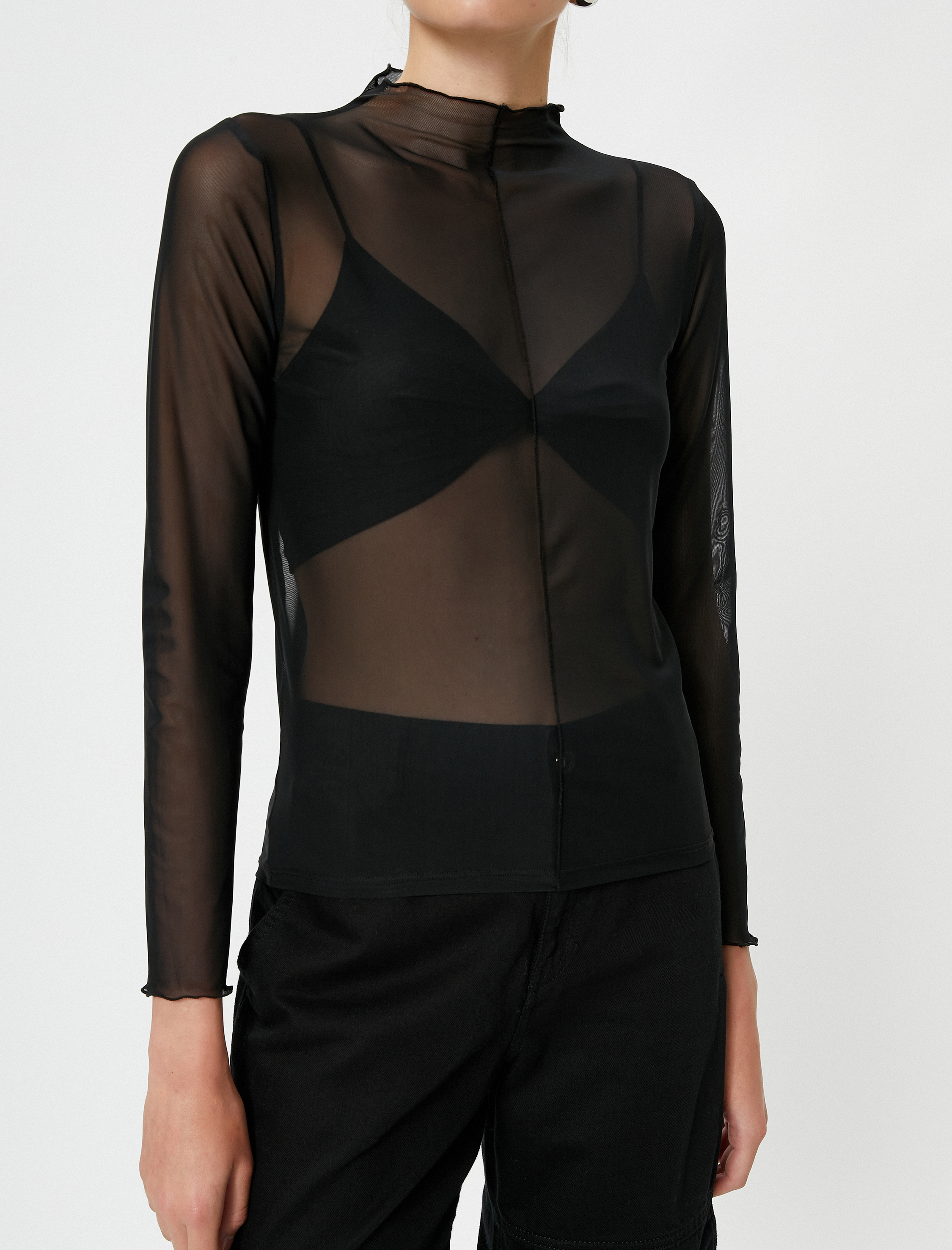   Transparan Tişört Uzun Kollu Dikiş Detaylı