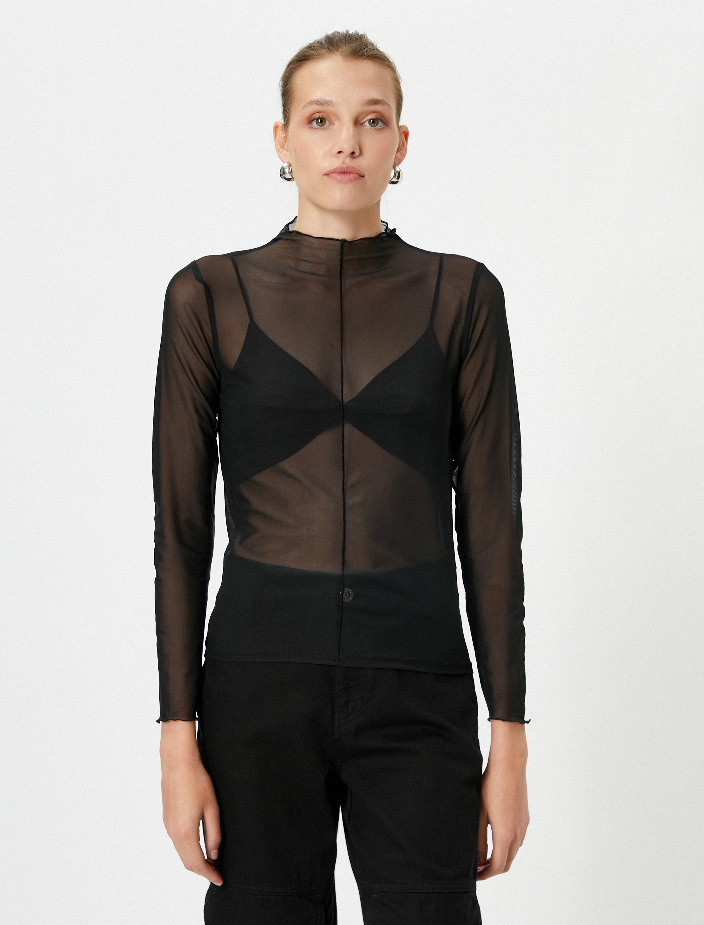   Transparan Tişört Uzun Kollu Dikiş Detaylı