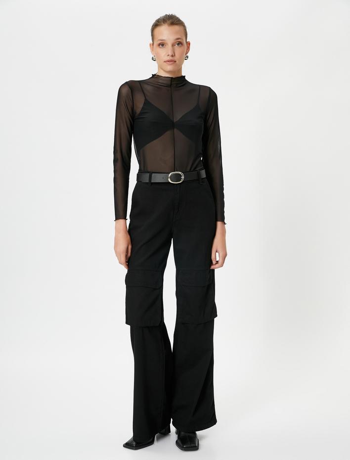  Transparan Tişört Uzun Kollu Dikiş Detaylı