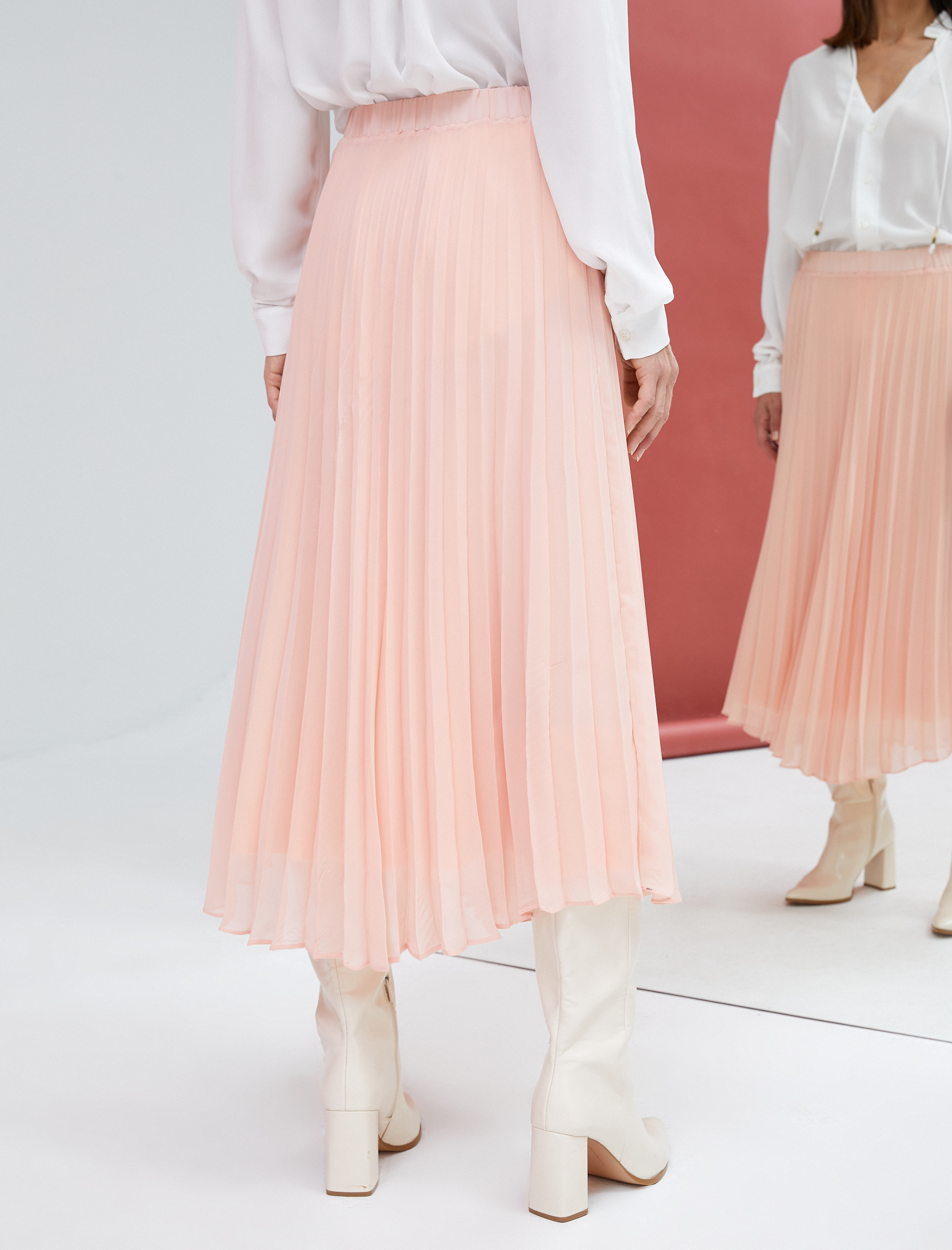   Pileli Midi Etek Şifon Asimetrik Kesim Astarlı