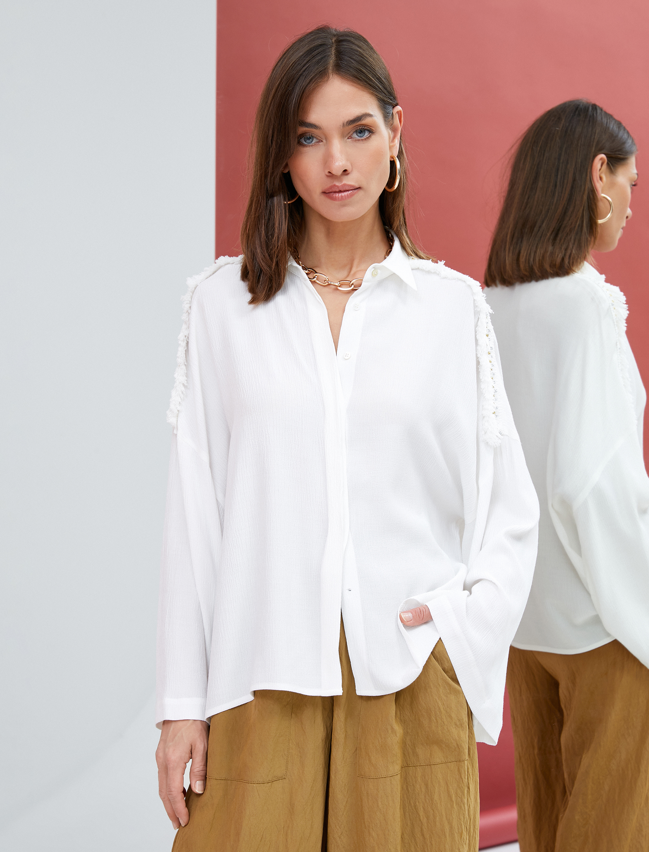   İspanyol Kol Gömlek Yakası Püskül Detaylı Düğmeli