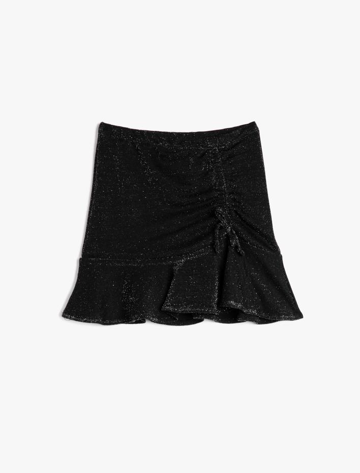 Kız Çocuk Mini Etek Simli Fırfırlı Büzgülü Beli Lastikli