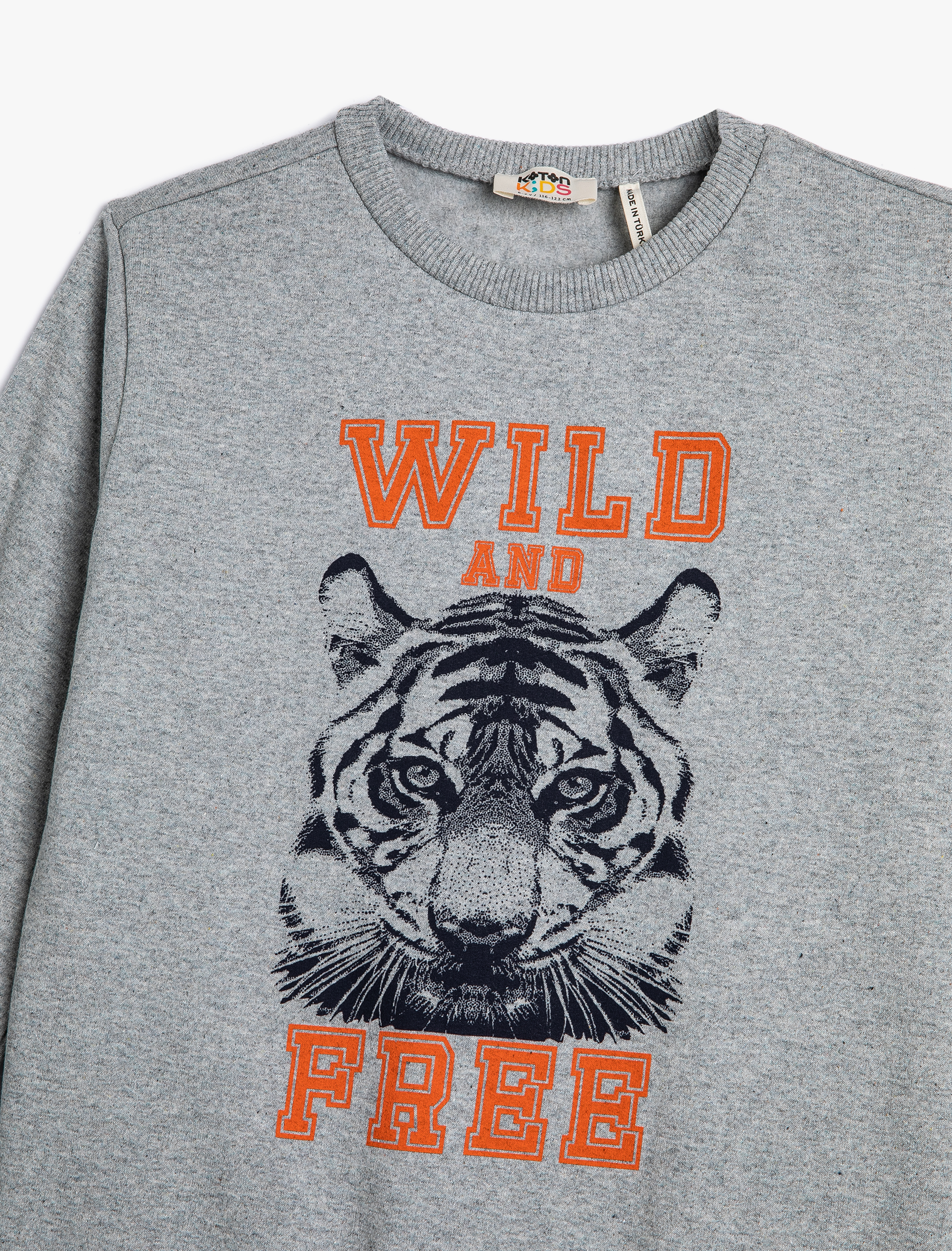  Erkek Çocuk Sweatshirt Kaplan Baskılı Şardonlu Bisiklet Yaka Beli Lastikli