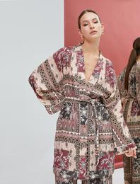 Etnik Desenli Kimono Beli Kuşak Detaylı
