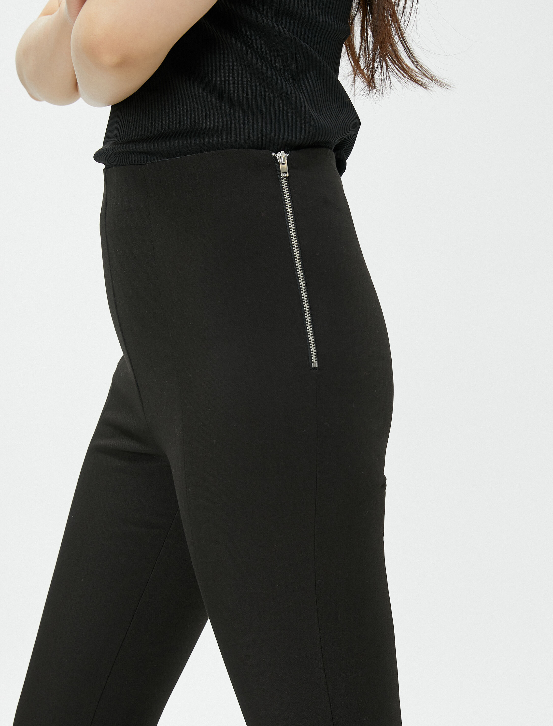   Tayt Pantolon Fermuar Detaylı Yüksek Bel