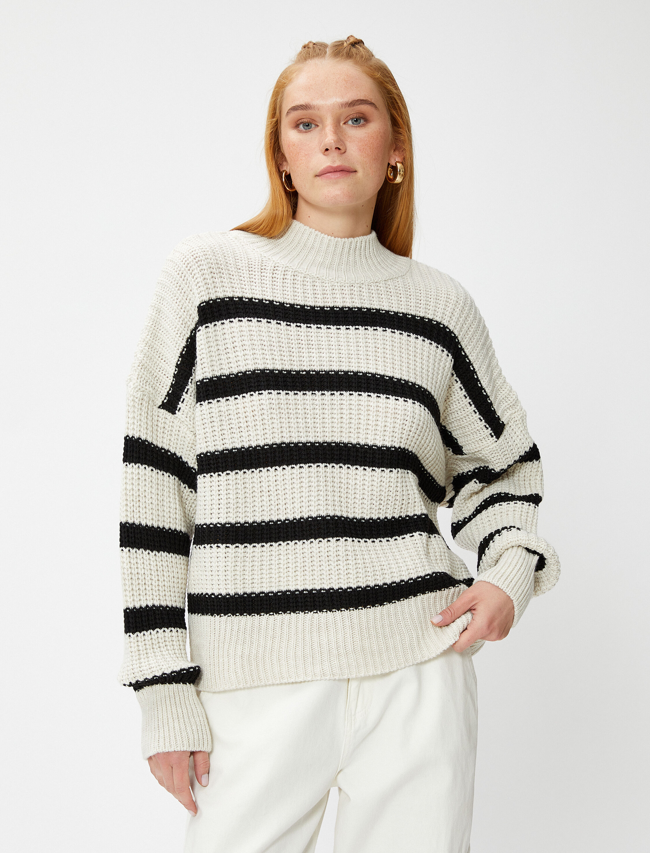   Örgü Kazak Yarım Balıkçı Yaka Kaşmir Dokulu