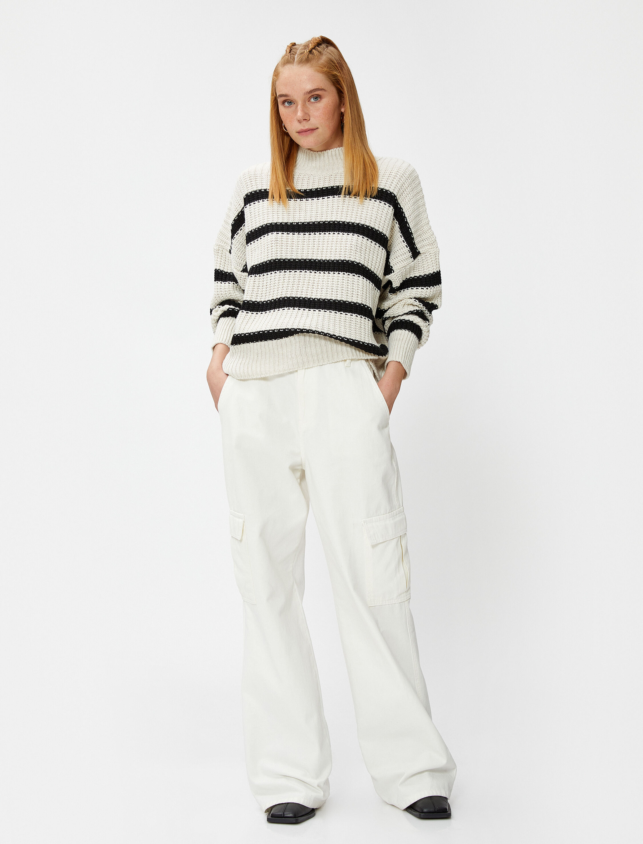   Örgü Kazak Yarım Balıkçı Yaka Kaşmir Dokulu