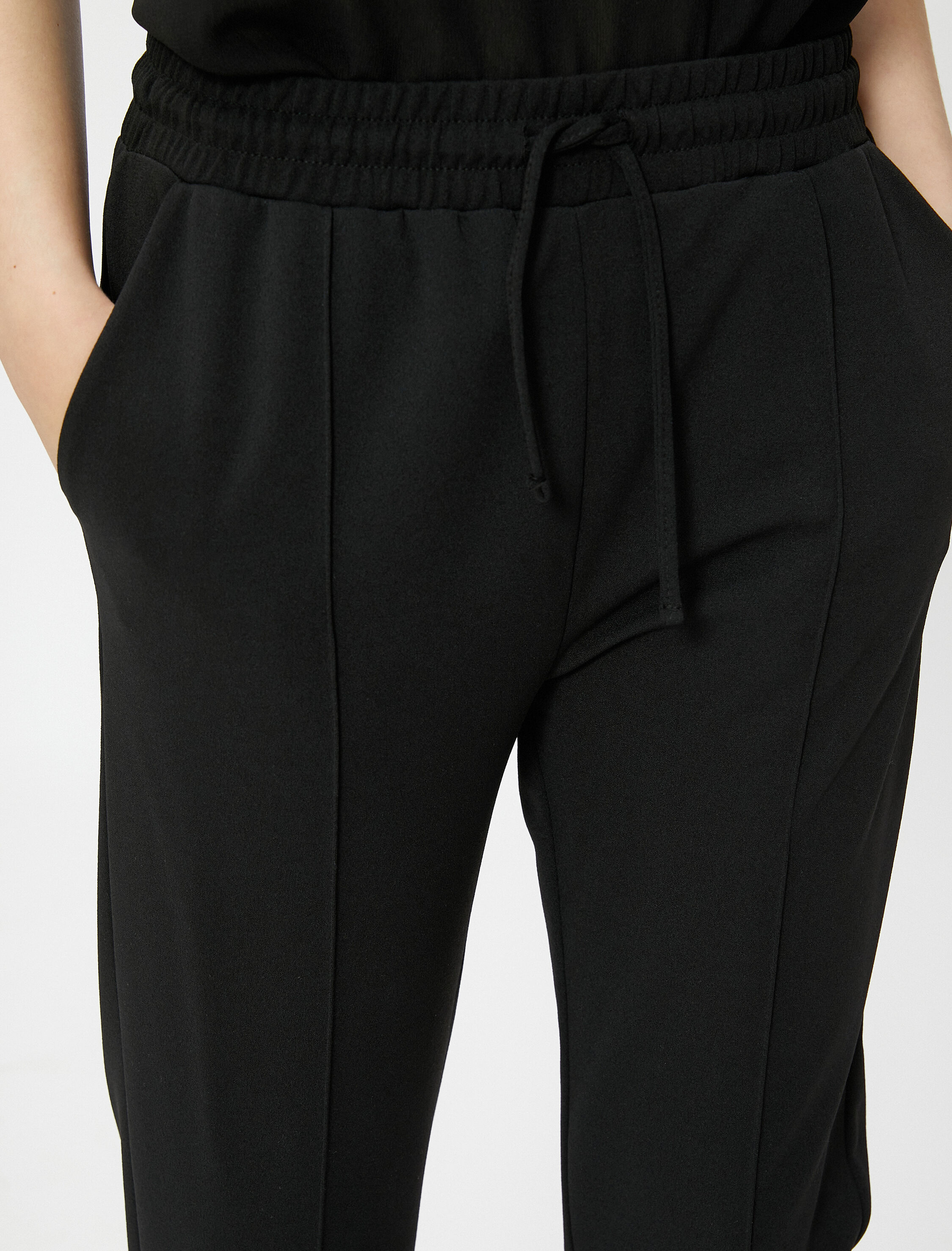   Beli Bağlamalı Pantolon Nervürlü Dar Paça