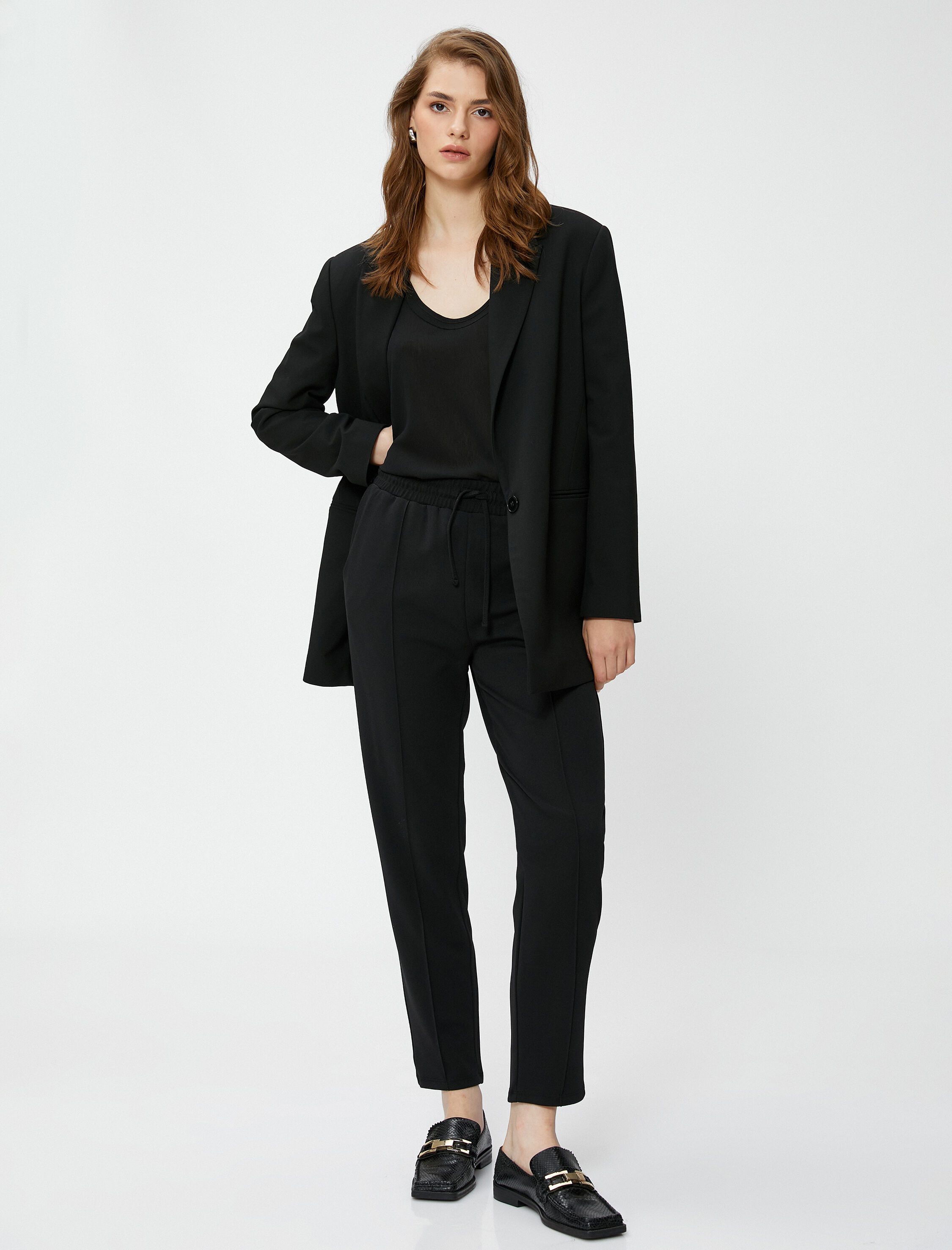   Beli Bağlamalı Pantolon Nervürlü Dar Paça