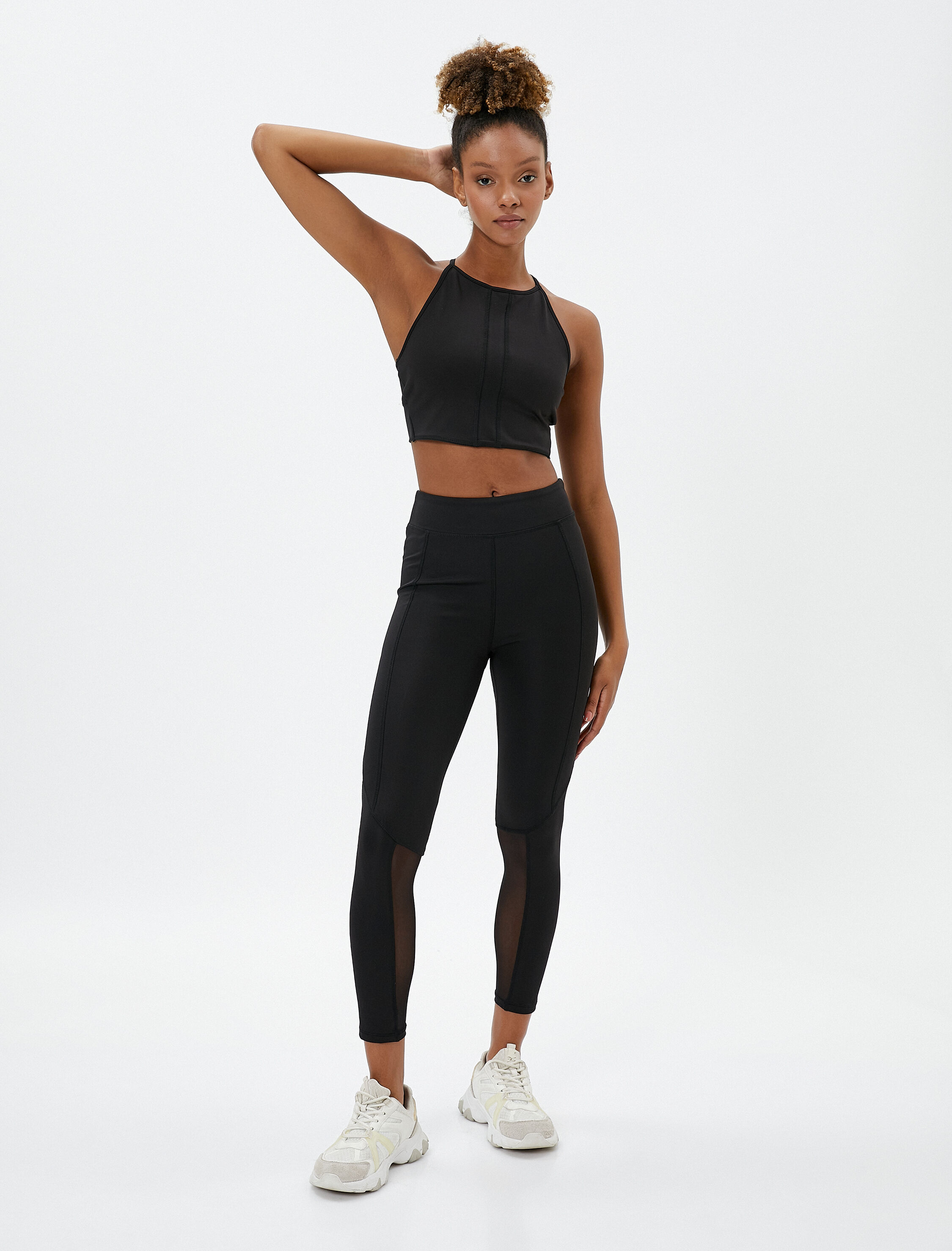   Tül Detaylı Spor Tayt Normal Bel