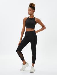 Tül Detaylı Spor Tayt Normal Bel