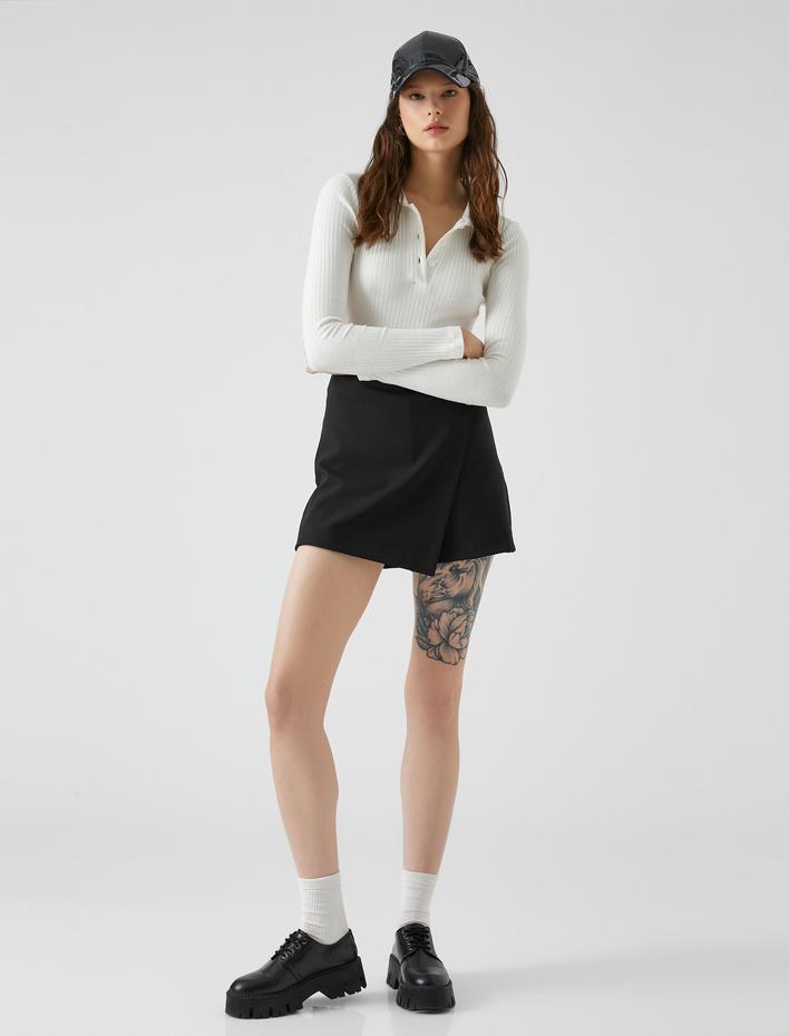  Polo Yaka Tişört Uzun Kollu Fitilli Düğmeli Dar Kesim Pamuklu