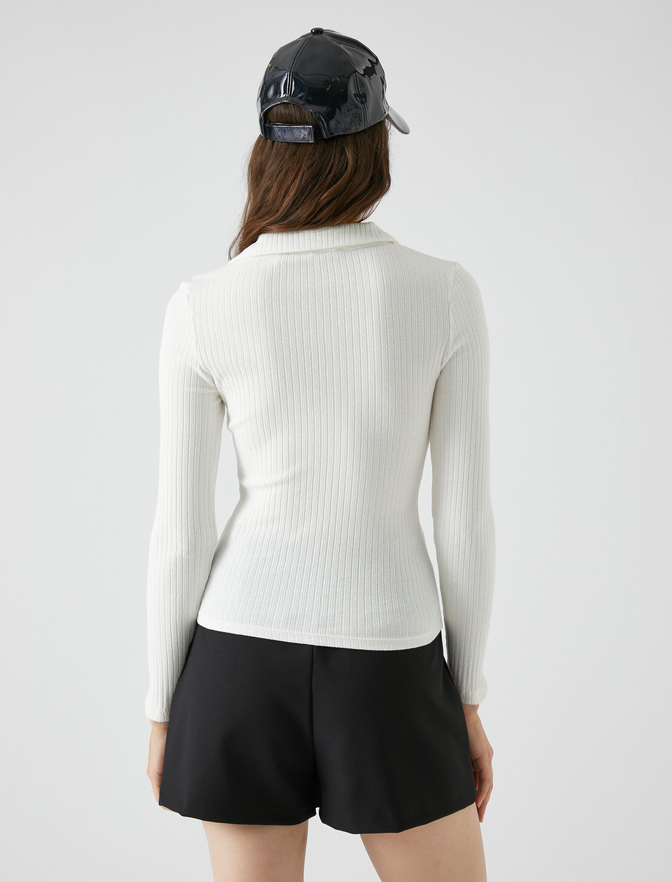   Polo Yaka Tişört Uzun Kollu Fitilli Düğmeli Dar Kesim Pamuklu