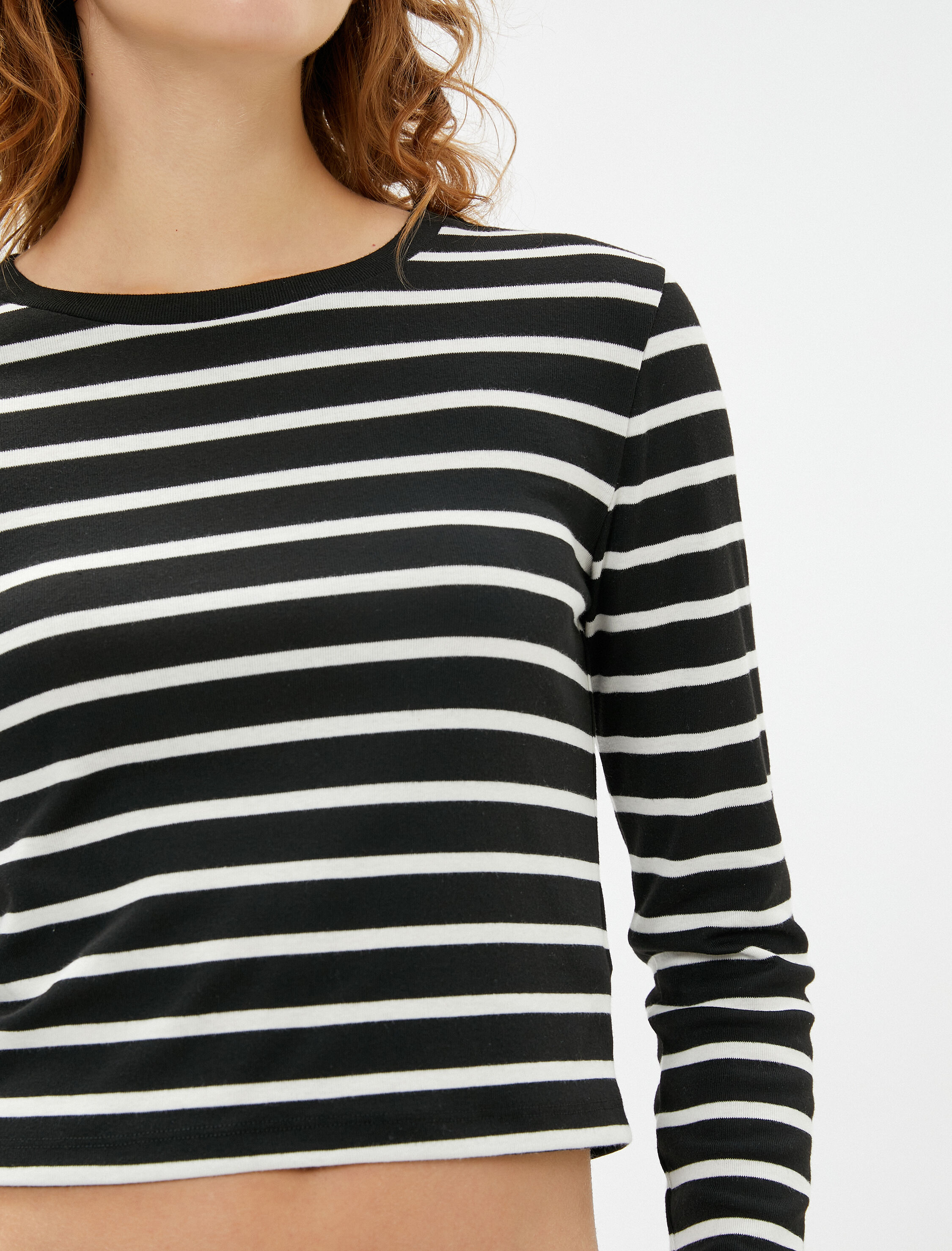   Uzun Kollu Tişört Crop Bisiklet Yaka Basic