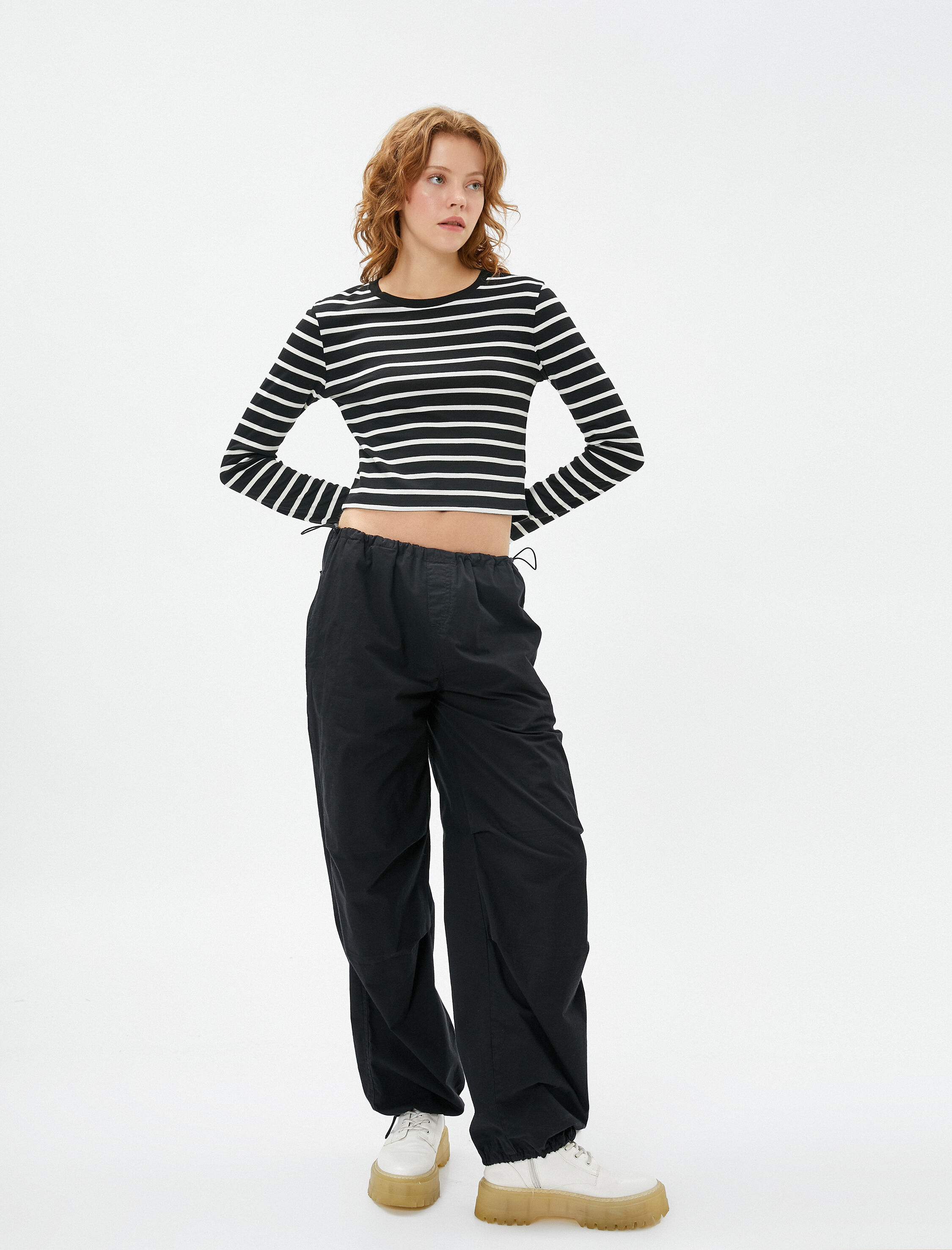   Uzun Kollu Tişört Crop Bisiklet Yaka Basic